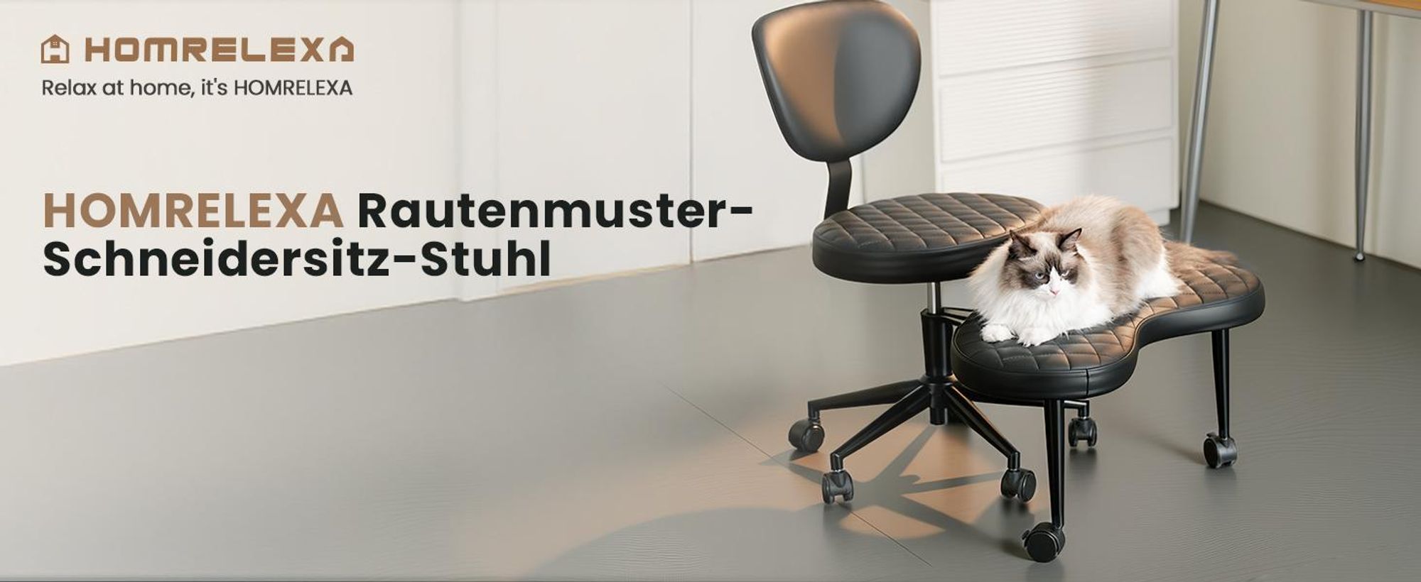 Drehstuhl, Bürostuhl mit Kreuzbeinen,Ergonomischer Kniestuhlm,360° drehbar, Schwarz, Kunstleder mit Karomuster