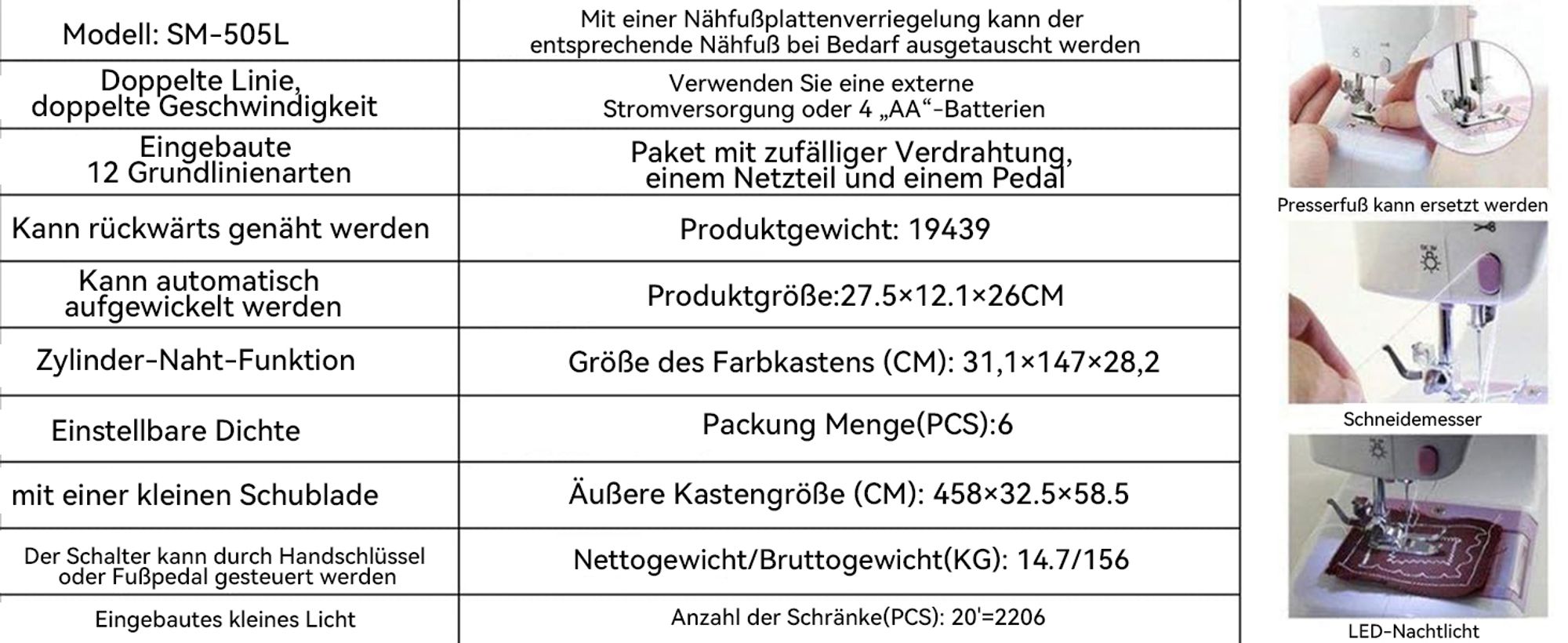 Nähmaschine, Handnähmaschine, Nähen Maschine, Strickmaschine, mit 2 Schalter und 12 Programme, Haushalt, mit 12 integrierten Sticharten, für Anfänger