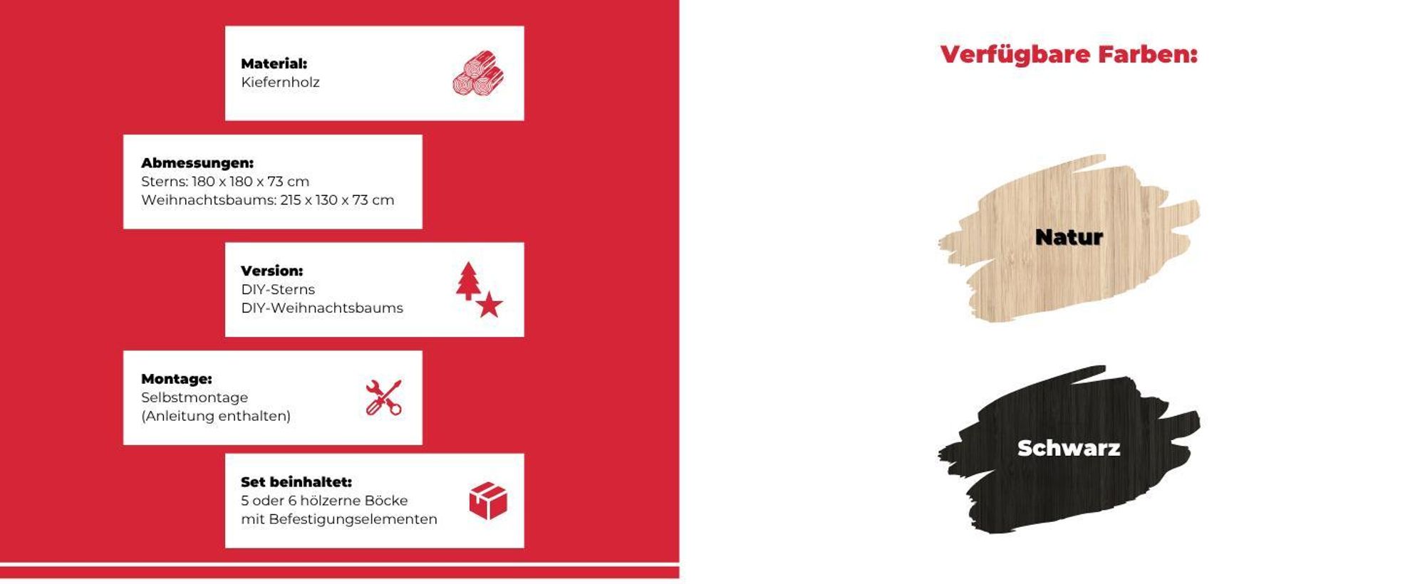 MODO24 Holzbock 5er Set, DIY Weihnachtsstern, Sägebock, Klappbock, Arbeitsbock, Deko Holzstern, Bausatz, Montageteile, 180x180x73 cm, Schwarz, GWZM