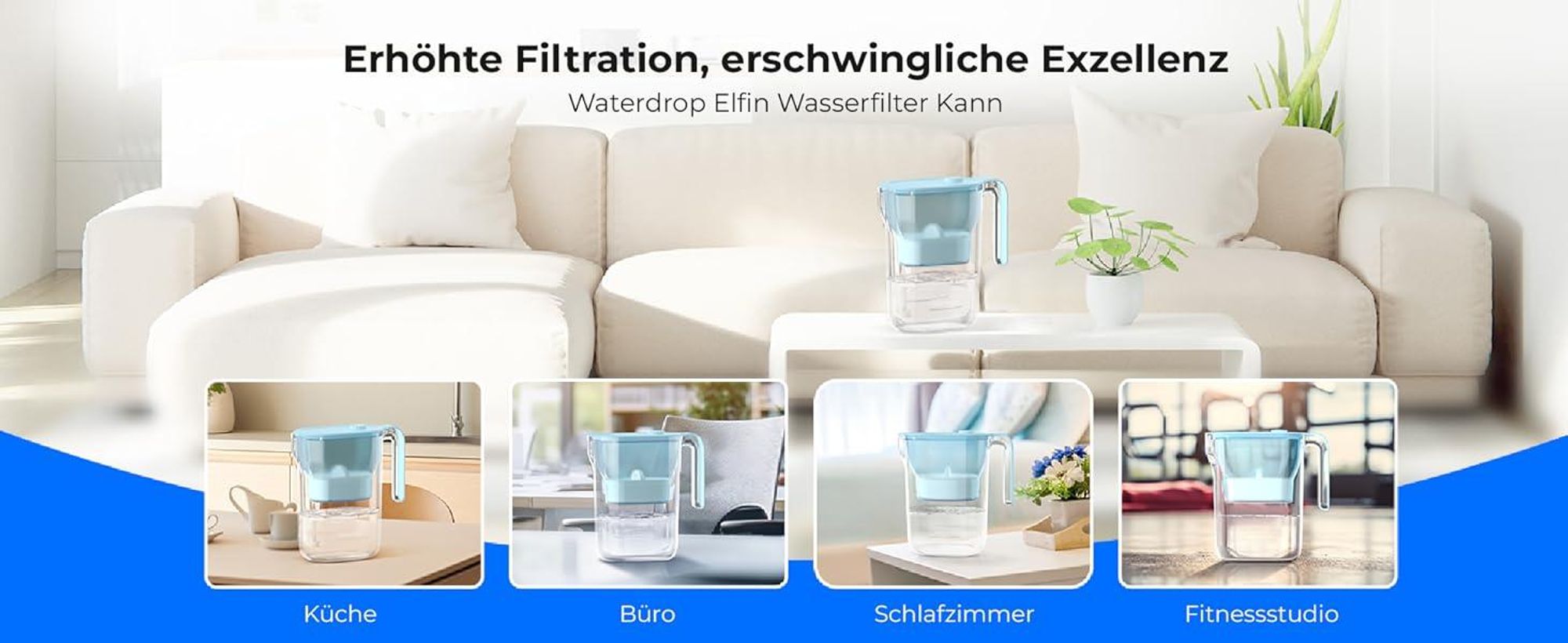 Waterdrop Wasserfilter Kanne Kühlschrank Wasserfilterkrug mit 4 Filter, 2,5 L, NSF-, BPA-frei, Blau (Ersatzfilter: WD-PF-01A)