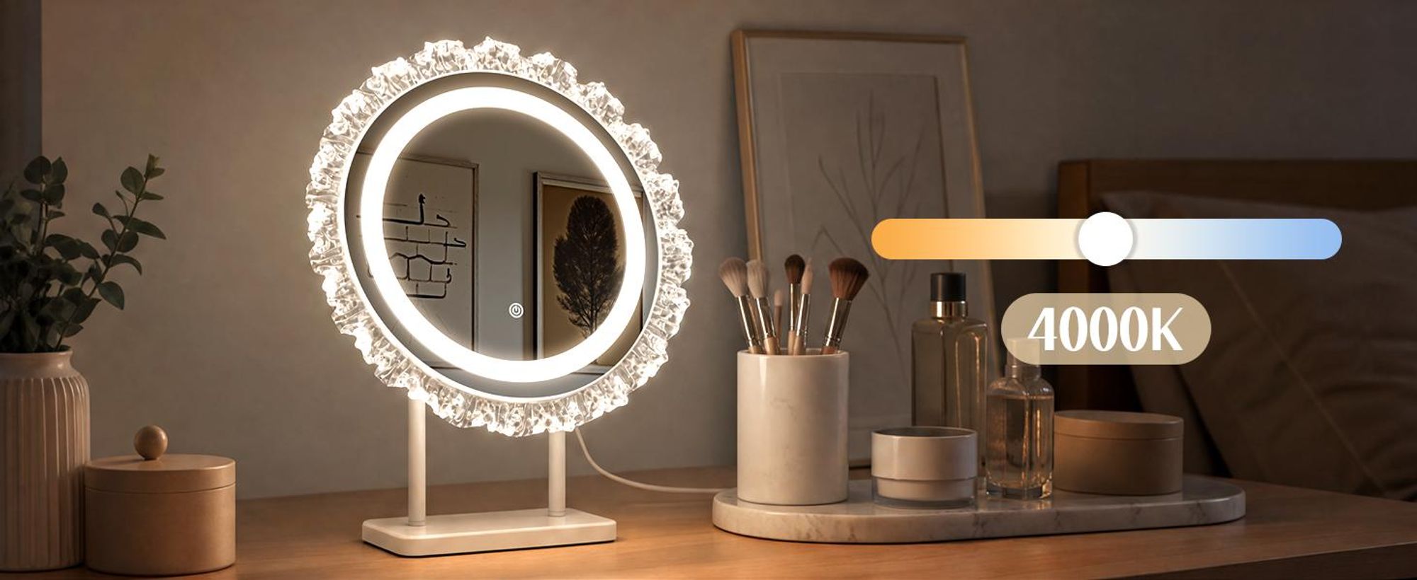 ZMH Rund Schminkspiegel mit Beleuchtung Hollywood Spiegel 40×48CM LED Schminktisch Kosmetikspiegel Make Up Mirror Klein Runder Schminktischspiegel