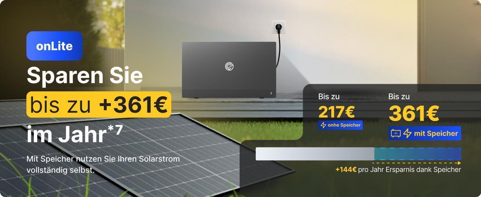 Balkonkraftwerk 900W Solaranlage mit Garten Halterung Steckerfertig Komplettset Photovoltaik Anlage 800W, Kabellänge: 10m, Solakon - onLite