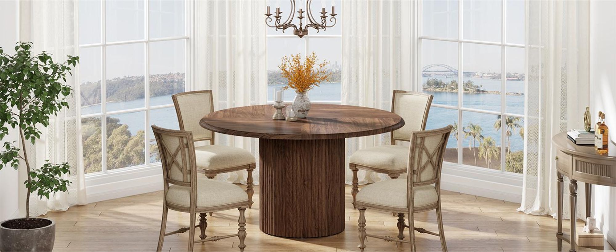 120 cm runder Esstisch für 4 Personen, Metallgestell, moderner runder Esstisch, Küchentisch für Esszimmer, Küche, Wohnzimmer, Dunkelbraun