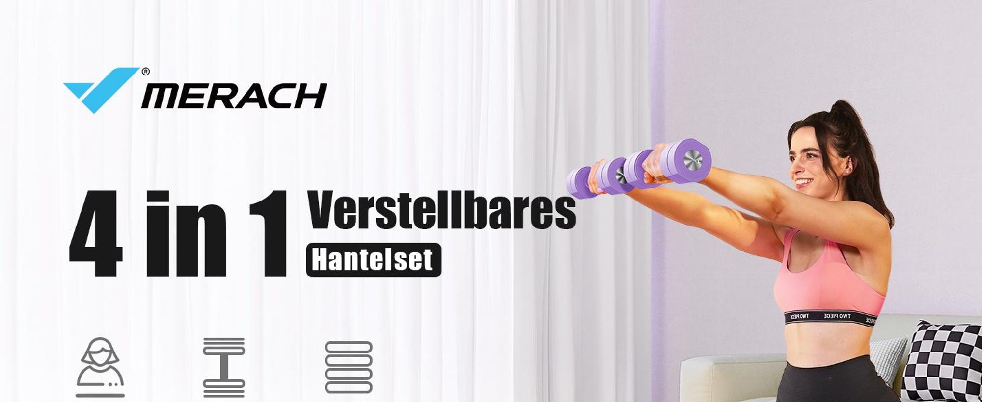 Verstellbare 4-in-1 Kurzhanteln 2er Set (1–4 kg) – Fitness Dumbbells für Zuhause & Home Gym, Krafttraining & Geschenkidee, lila
