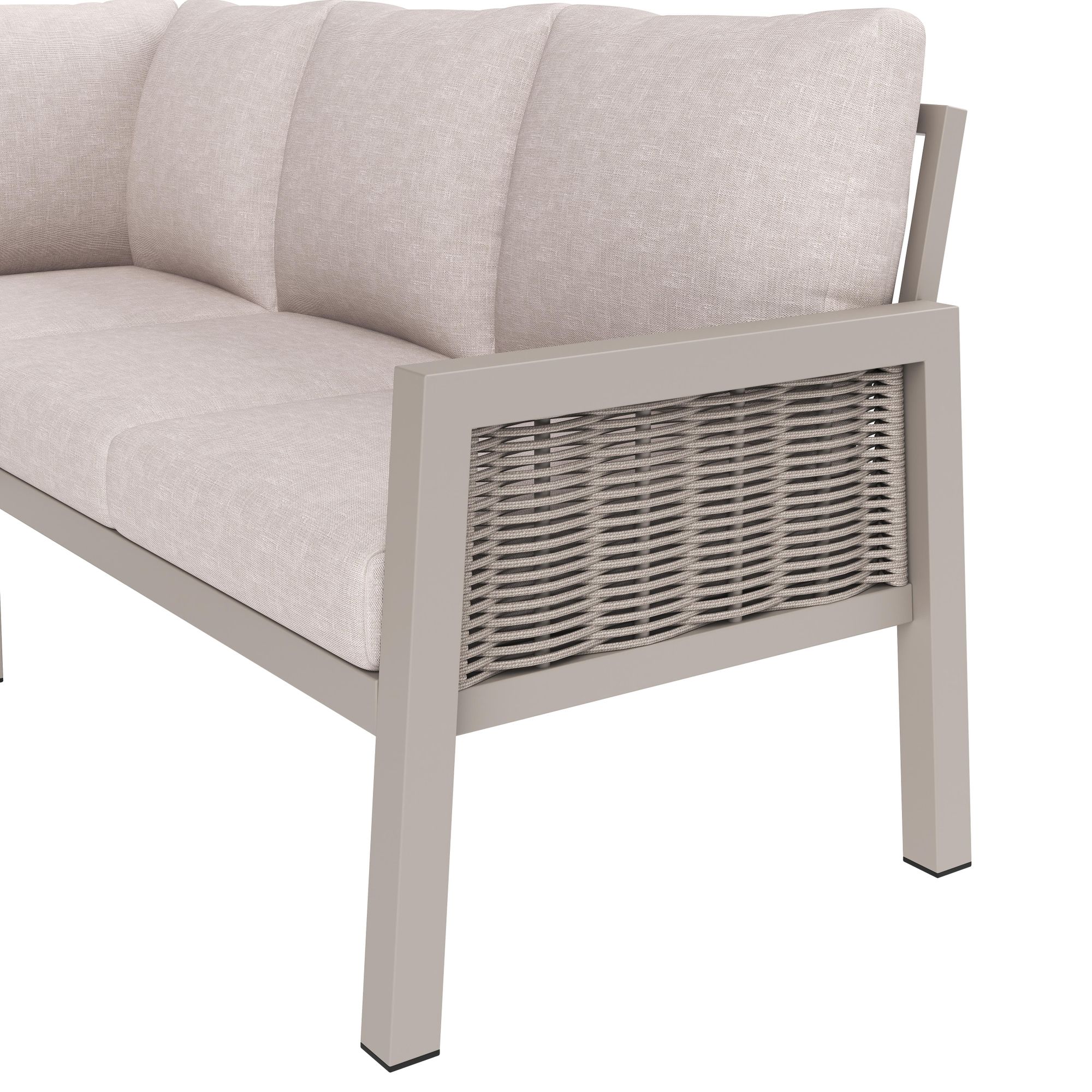 Flieks Gartenmöbel-Set 8 Sitzer, Ecksofa mit Bank und Esstisch, Gartenlounge-Set mit PE-Geflechtseil-Design, Gartengarnitur Sofagarnitur Khaki