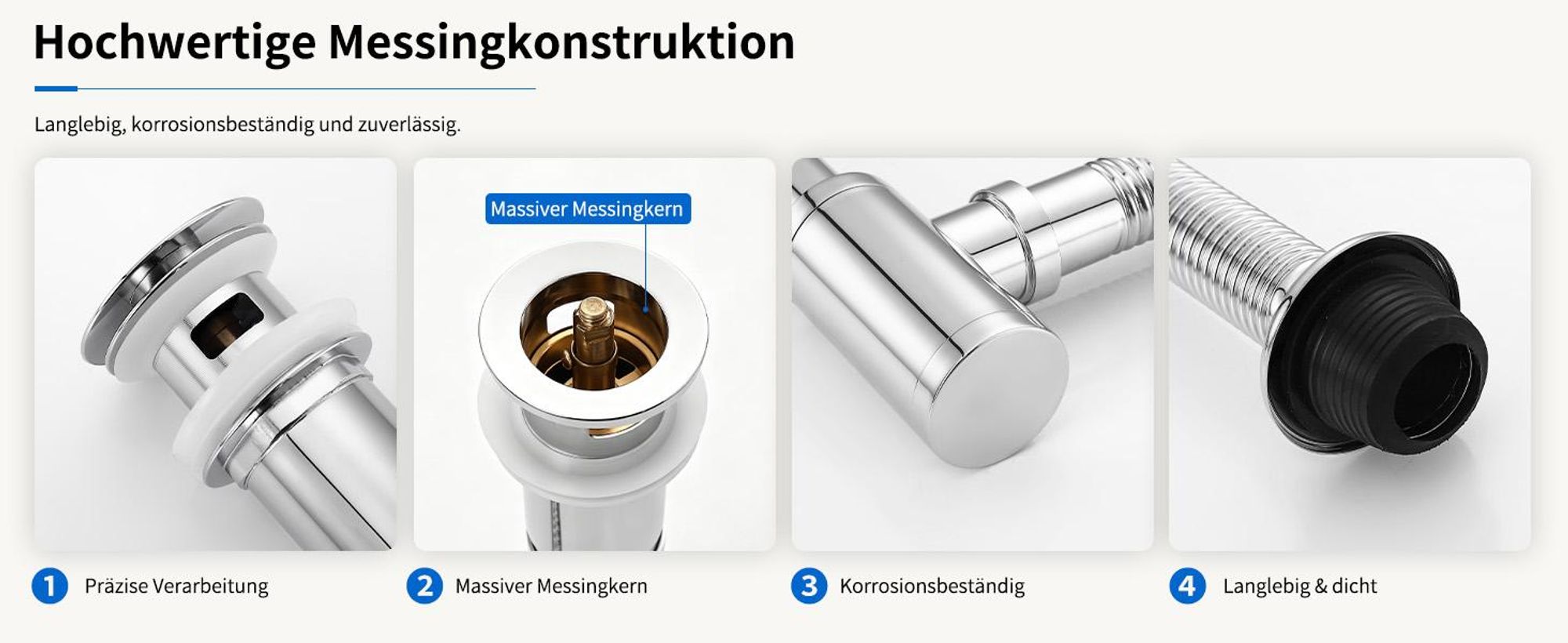Siphon Pop Up Ablaufgarnitur mit Überlauf Universal Röhrensiphon Set für Waschbecken Waschtisch Bad Geruchsverschluss Stöpsel Abfluss Garnitur Chrom