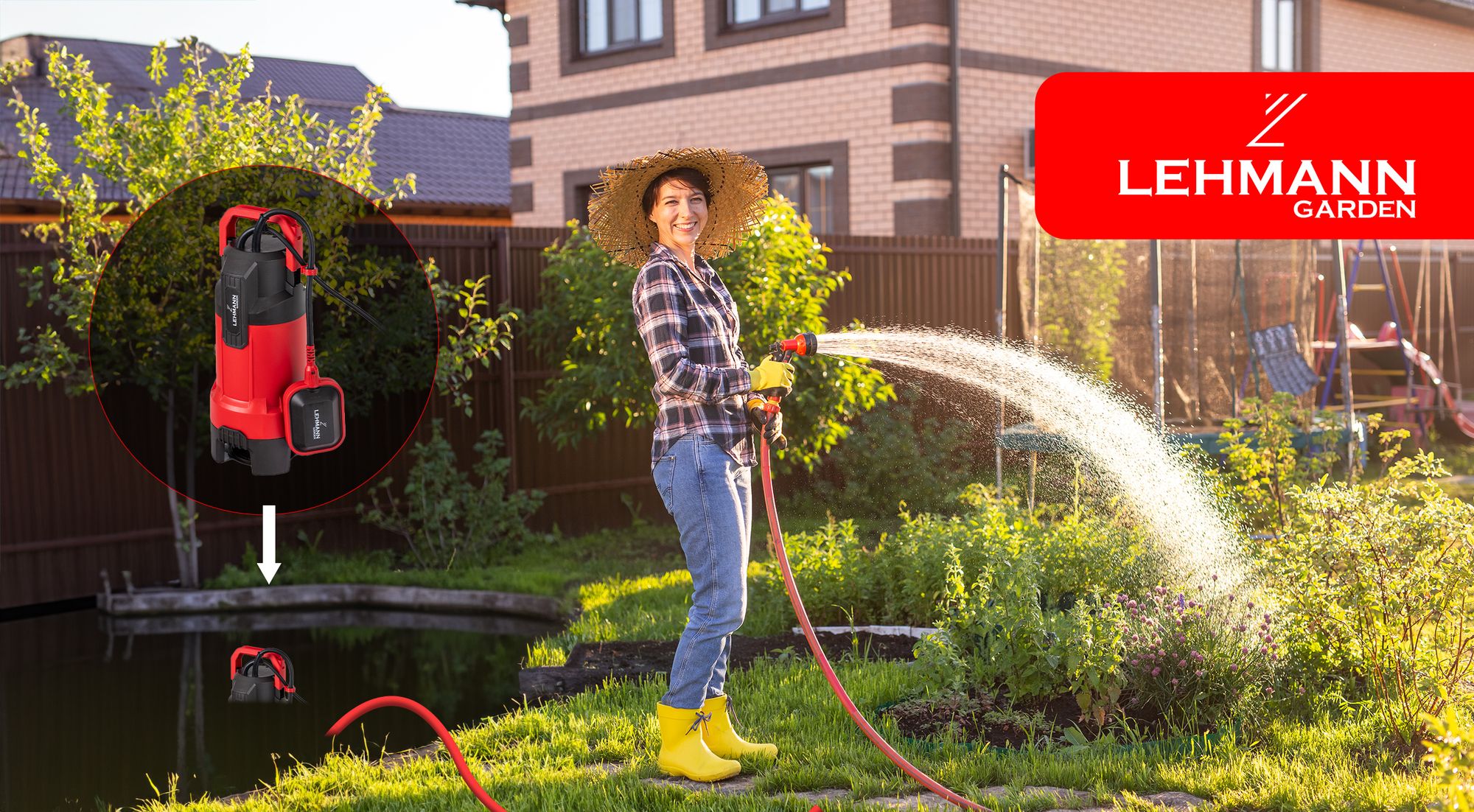 LEHMANN Garten Tauchpumpe mit Integriertem Schwimmer 750W, 20000 l/h, Ø35 mm Partikel