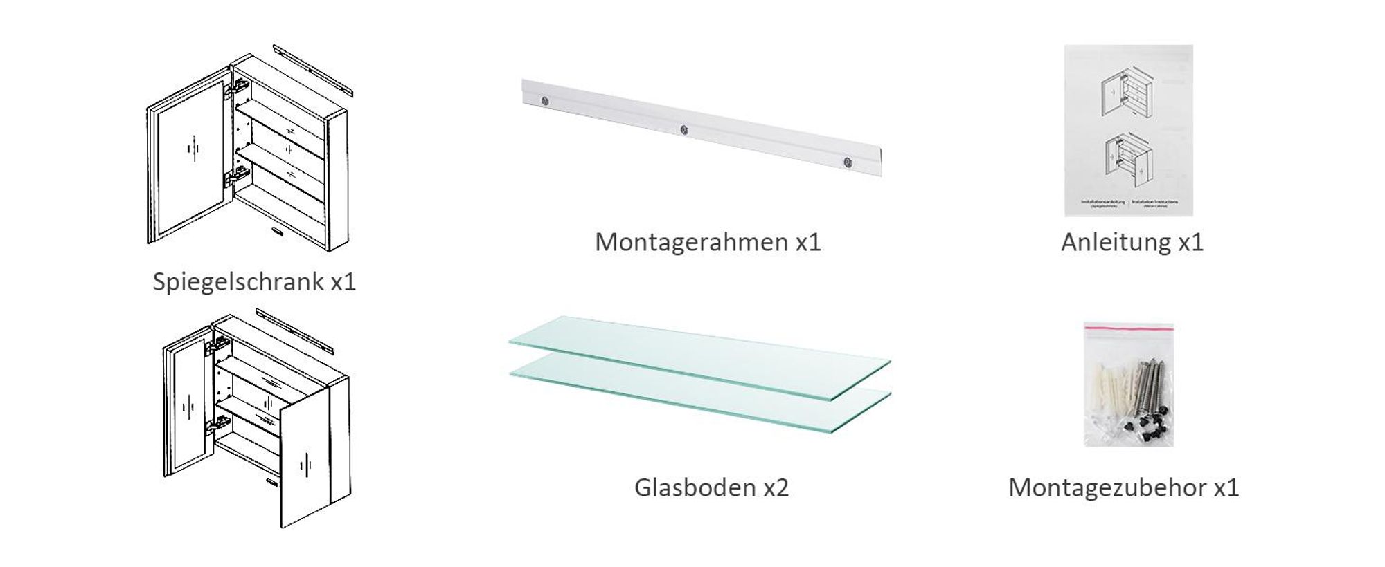 EMKE Spiegelschrank Bad 600x650mm, Aluminium Badezimmerschrank mit 2 Türen, Wandmontage Badschrank Mattweiß, Rostfrei & Soft-Close Scharniere