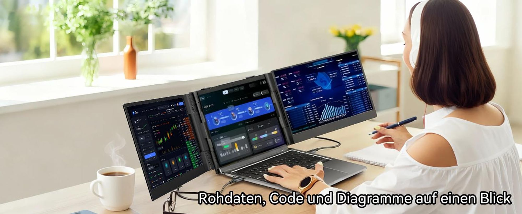 Blackview Tragbarer Bildshirm DCM6 14" mit A3 Bluetooth-Box Dual-Screen-Laptopmonitor, ultradünn, FHD, für 13,3"-17,3" Laptops, 180° drehbar