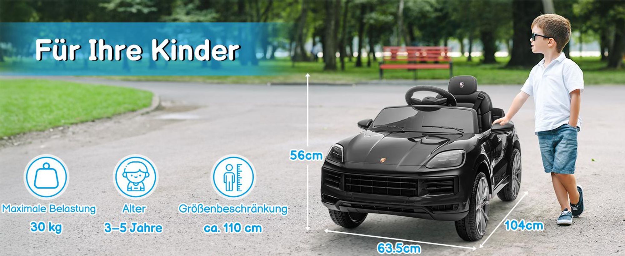 FCH Kinder Elektroauto 12V Kinderauto Elektrisch 2,4G-Fernbedienung, Porsche Cayenne Elektrofahrzeuge mit MP3, Musik, Hupe, LED-Leuchten (schwarz)