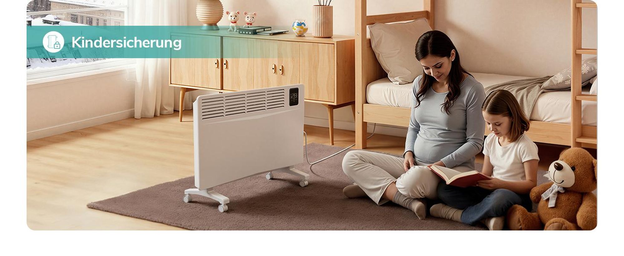 EMKE Konvektor Heizung 2000W mit WiFi & App, Elektroheizkörper Energiesparend, Wandheizung & Standgerät mit Rollen, 24/7 Timer, Weiß