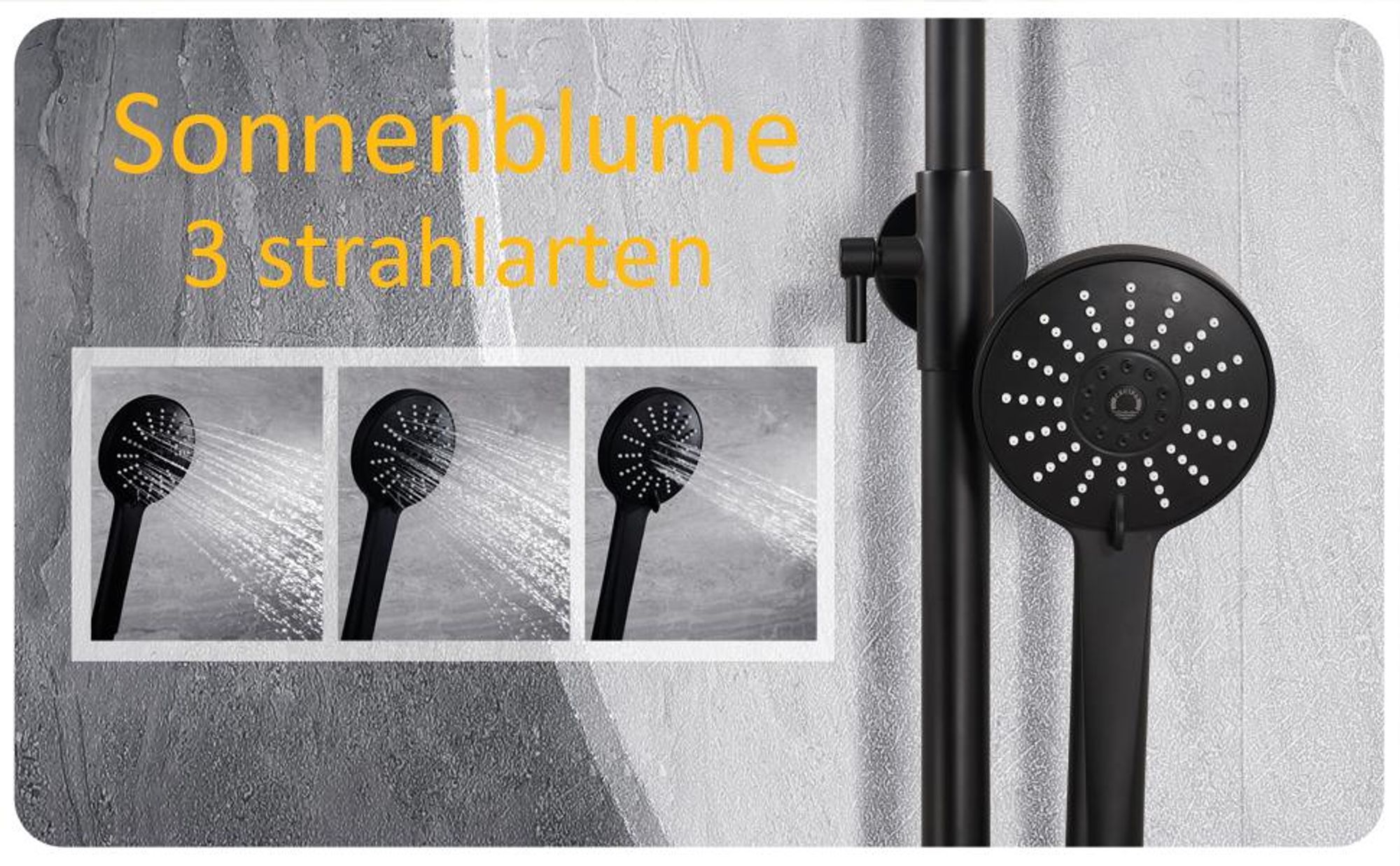 CECIPA Duschset Schwarz Duschsystem Regenduschset ohne Armatur,mit 22cm Kopfbrause Rund und 3 Modus Duschkopf Handbrause,Höhenverstellbar Duschstange Regendusche für Badzimmer