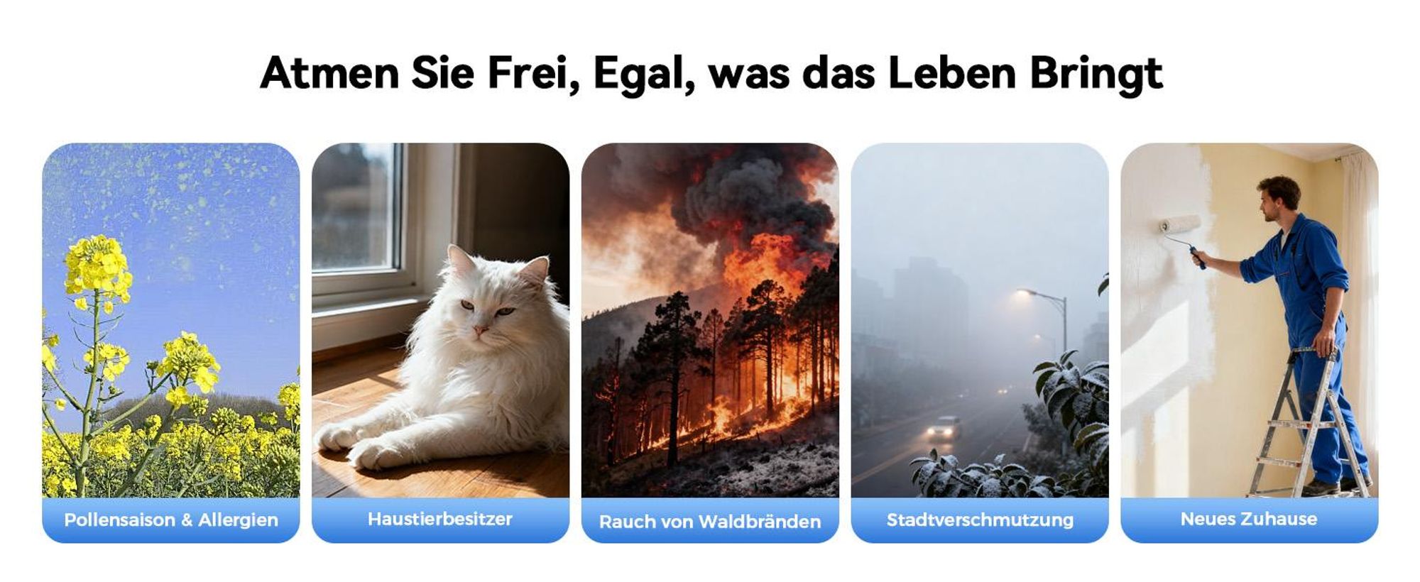 Amicura P3 Luftreiniger für Haustierallergiker, 843m³/h Tierhaarentfernung, 450 CADR - 99% Geruchsneutralisation, H13 Filter, App-Steuerung