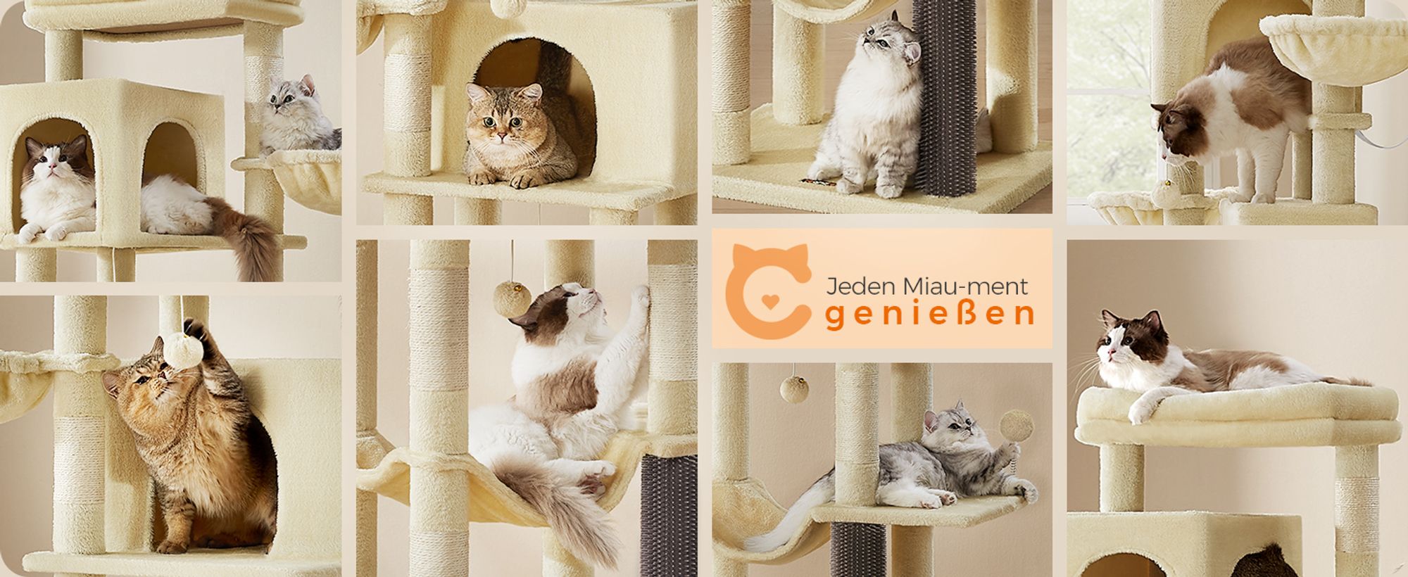 Feandrea Kratzbaum groß, XL, mehrstöckiger Katzenbaum mit Höhlen und Liegemulden