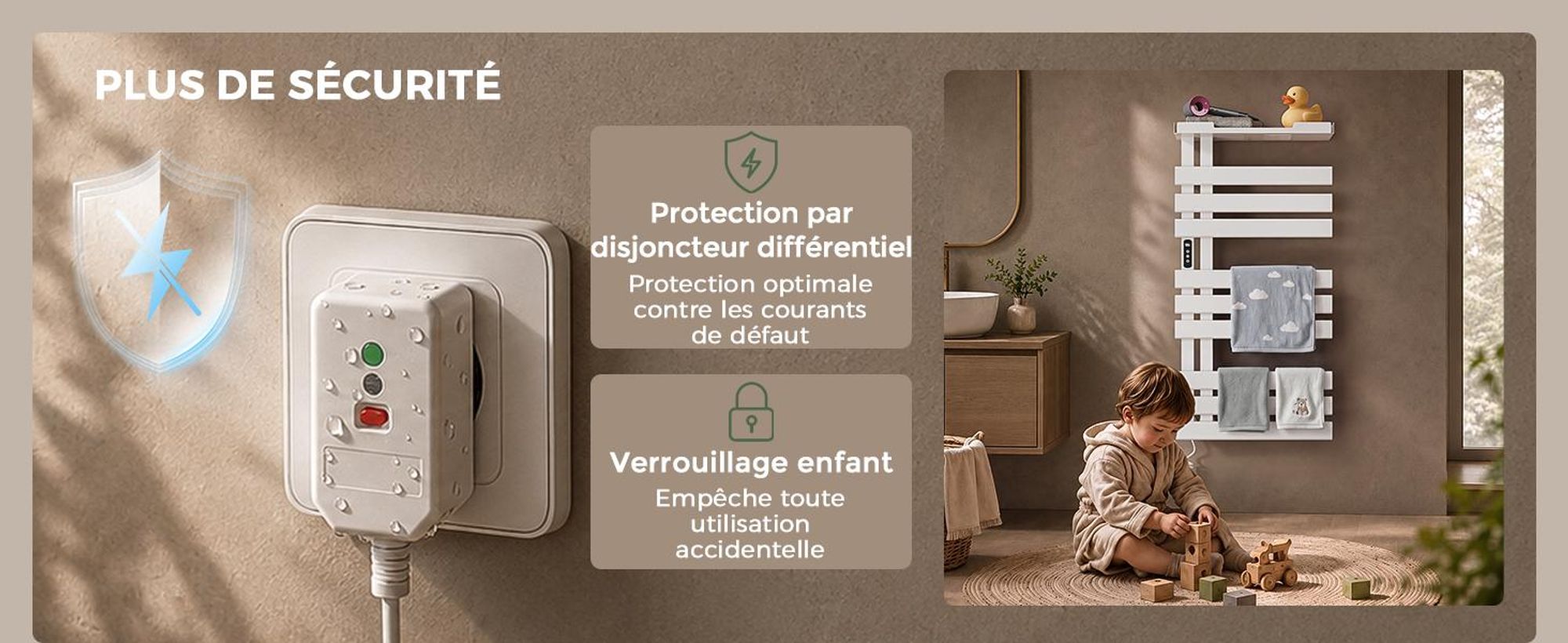S'AFIELINA Sèche-serviettes électrique avec étagère 1050×500 mm 335 W Blanc,Radiateur sèche-serviettes connecté WiFi, chauffage en fibre de carbone