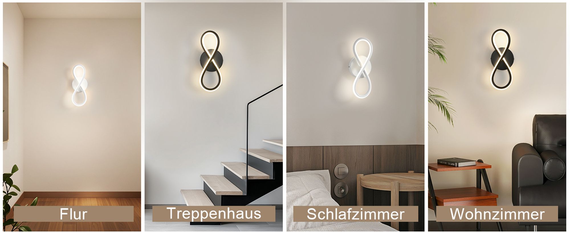 ZMH Wandleuchte Innen LED Wandlampe Schwarz Wand Lampe für Treppenhaus Schlafzimmer Wohnzimmer Korridor Kühles Modern Design 7W Kurvendesign Dekorativ Wandleuchten Warmweiß 3000K