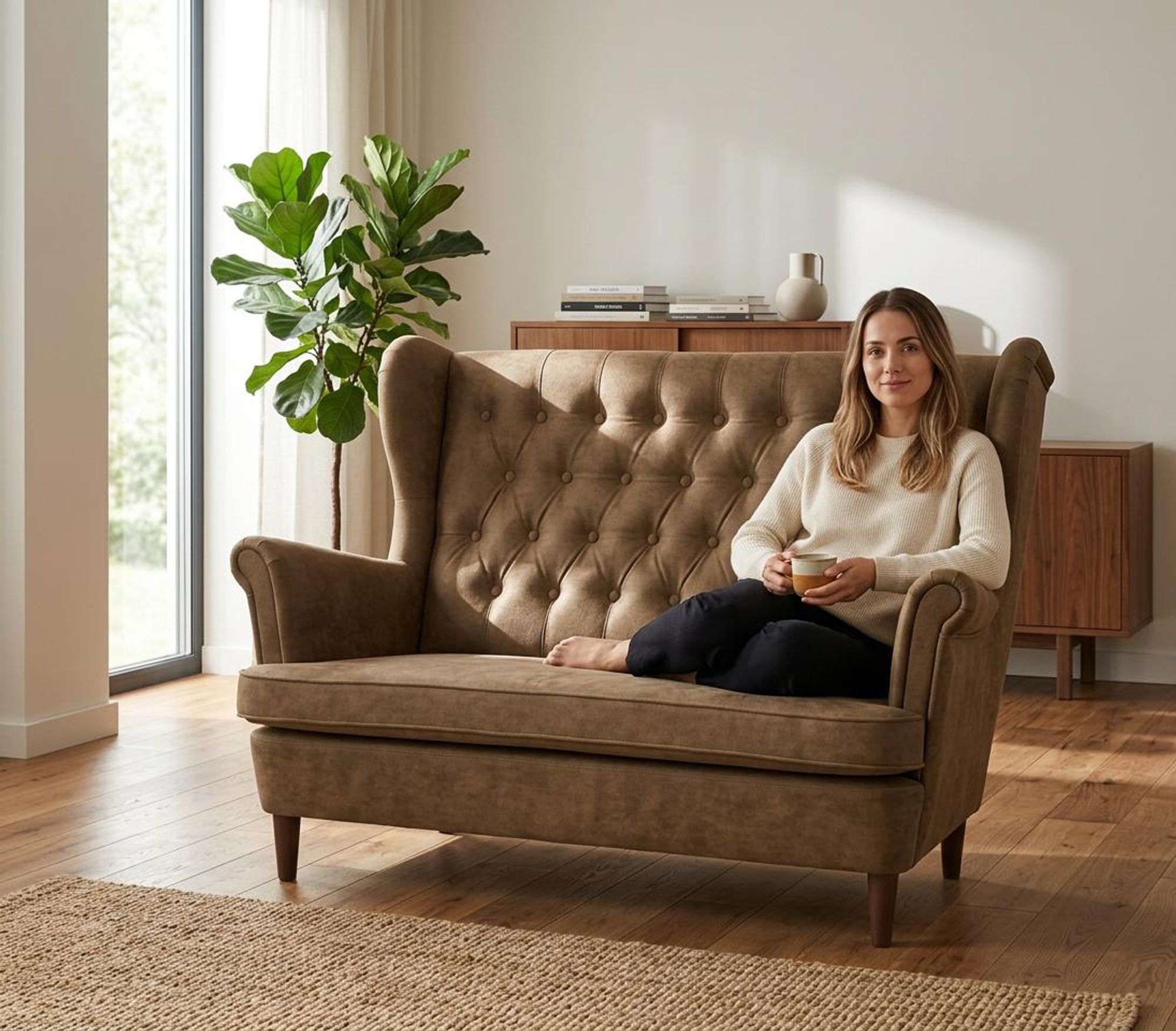 Zweisitzer-Sofa DIANA Royal – Gesteppte Rückenlehne, Velours in Braun, Family Meble