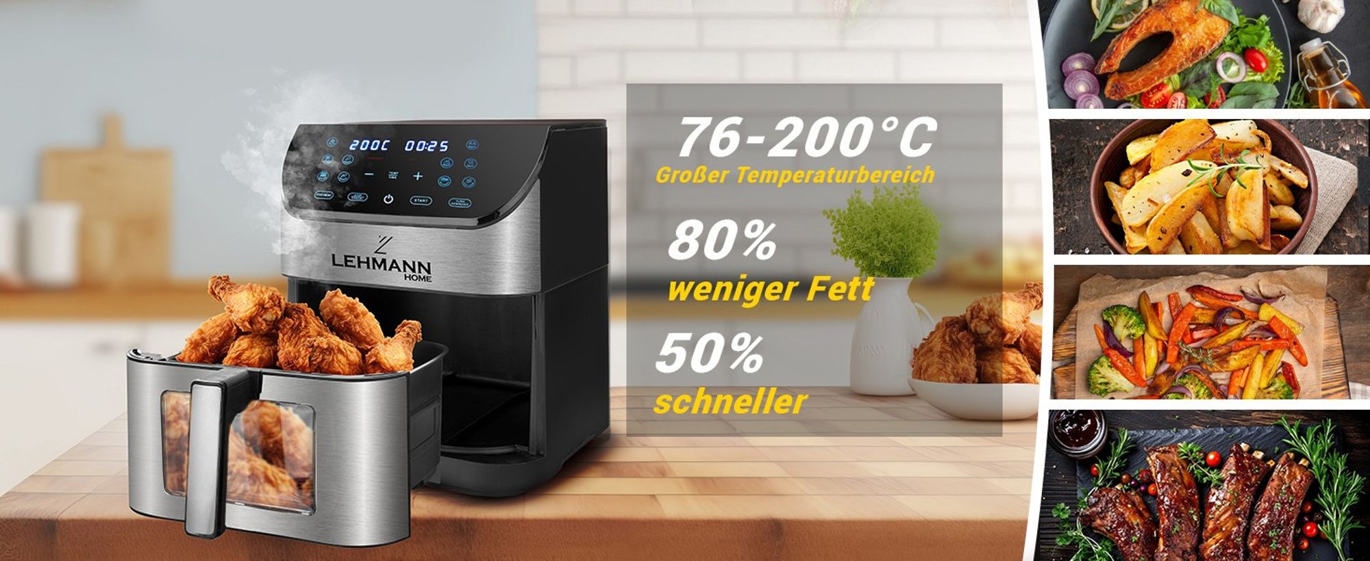 Lehmann LHODF-1880C, Heißluftfritteuse, 8 l, 76 °C, 200 °C, 60 min, Einzelbild