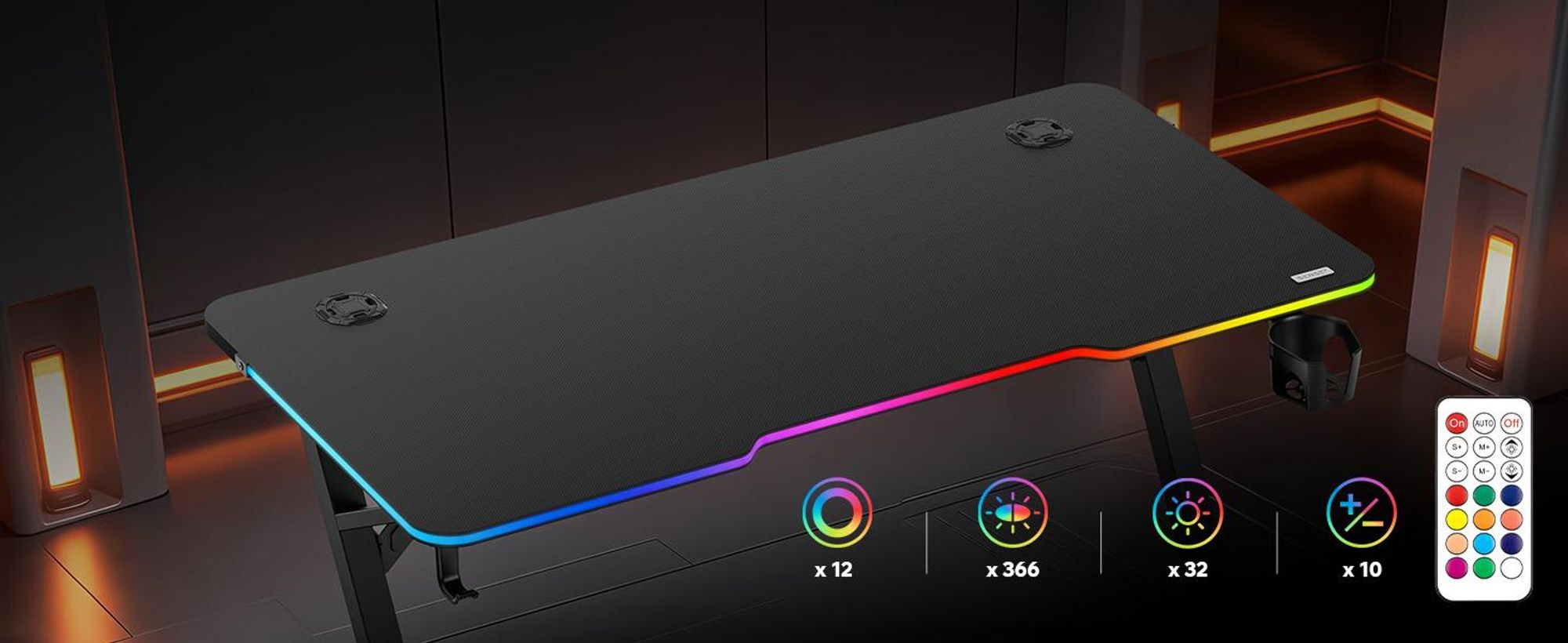 Sense7 VOLT RGB Gaming Schreibtisch 120x60 cm Schwarz Computertisch mit LED Beleuchtung PC Tisch Carbon Optik Gamer Tisch Getränkehalter