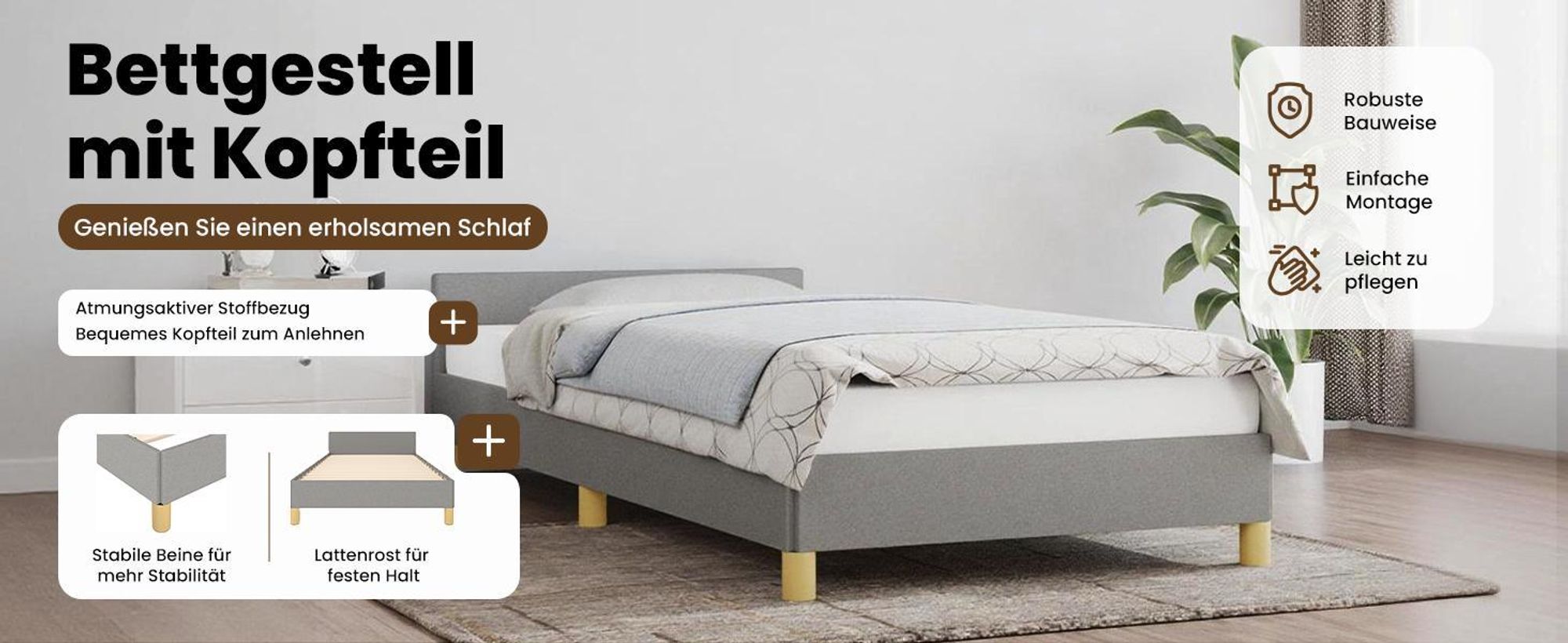 vidaXL Bettgestell ohne Matratze Hellgrau 90x200 cm Stoff