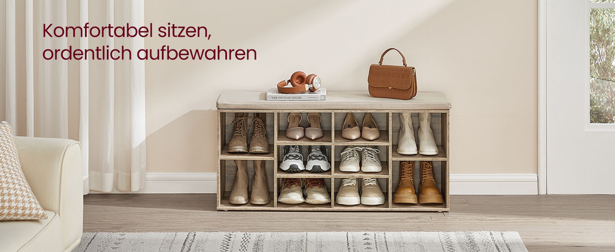 Schuhbank, Schuhregal, Sitzbank, Flurbank, verstellbaren Ablagen