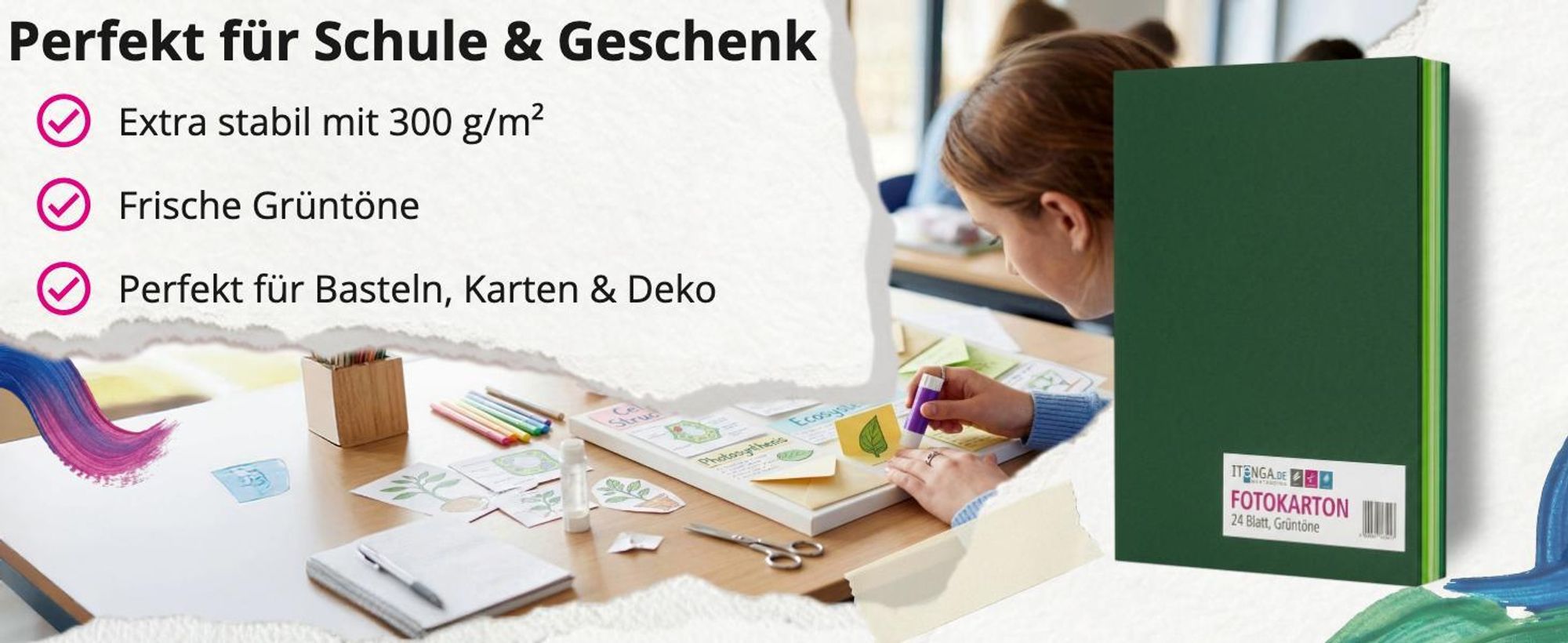 itenga Fotokarton - A4 300 g/qm 24 Blatt - Grüntöne - 4 Farben je 6 Blatt