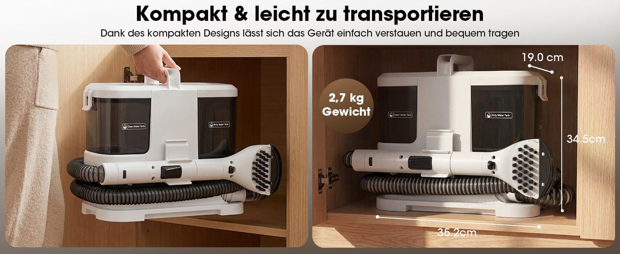 Lubluelu V2 Teppichreinigungsgerät Teppichreiniger Waschsauger Fleckenreiniger 600 W, 16000pa Saugkraft, für Sofas, Teppiche, Autositze inkl. Zubehör