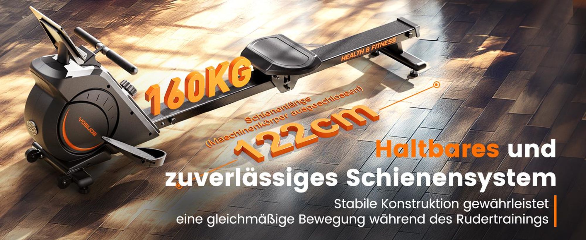YOSUDA Rudergerät  | Leise Magnetische Rudermaschine mit 16 Stufen Widerstand, LCD-Display, App-Verbindung & bis zu 160 kg Belastung