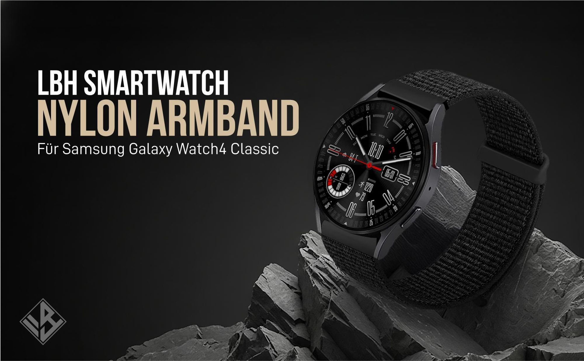 Schwarzes Armband für Samsung Galaxy Watch4 Classic 46mm mit Klettverschluss