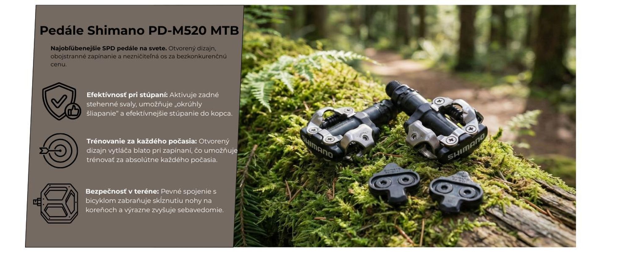 Shimano PD-M520-L, Čierna, 380 g, 2 kusov