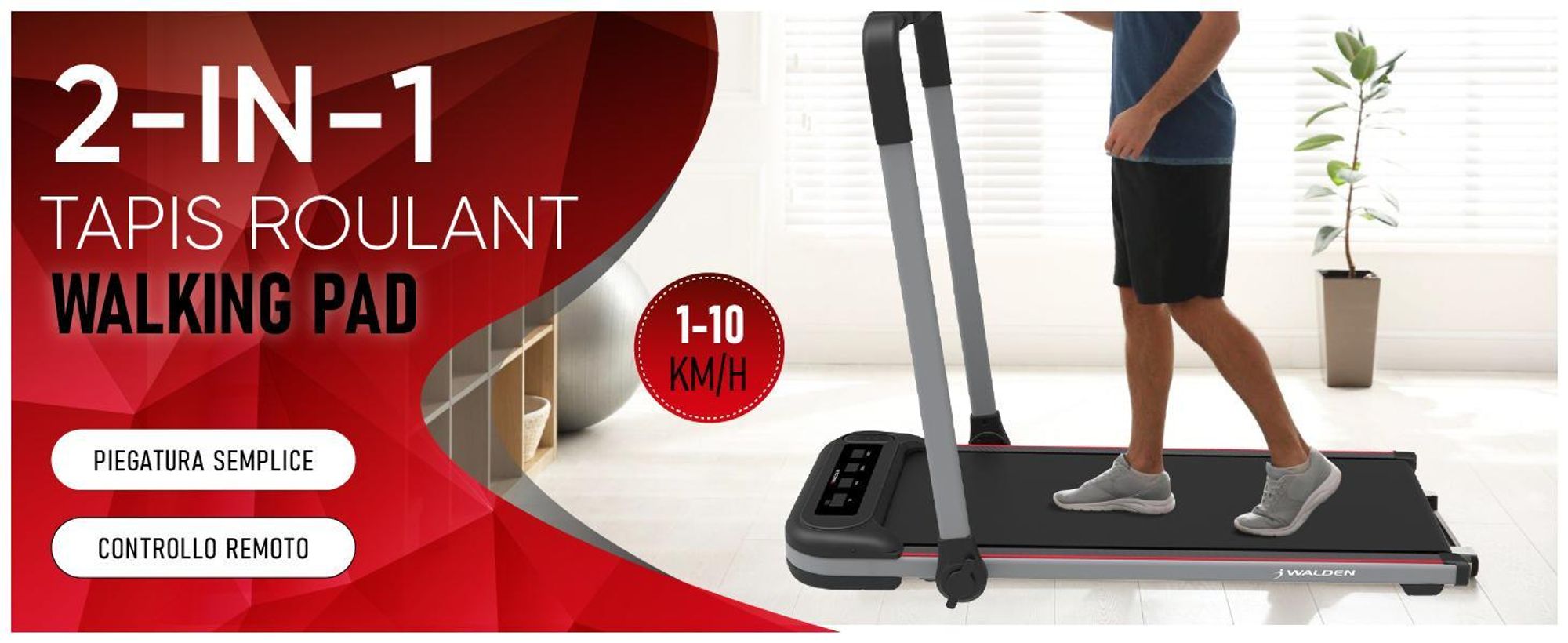 Walden F2600 Tapis roulant 2 in 1 Walking Pad pieghevole fino a 10 km/h Sottobanco Elettrico Attrezzo per camminare Home Office Silenzioso Telecomando Display LCD Resistenza 110k