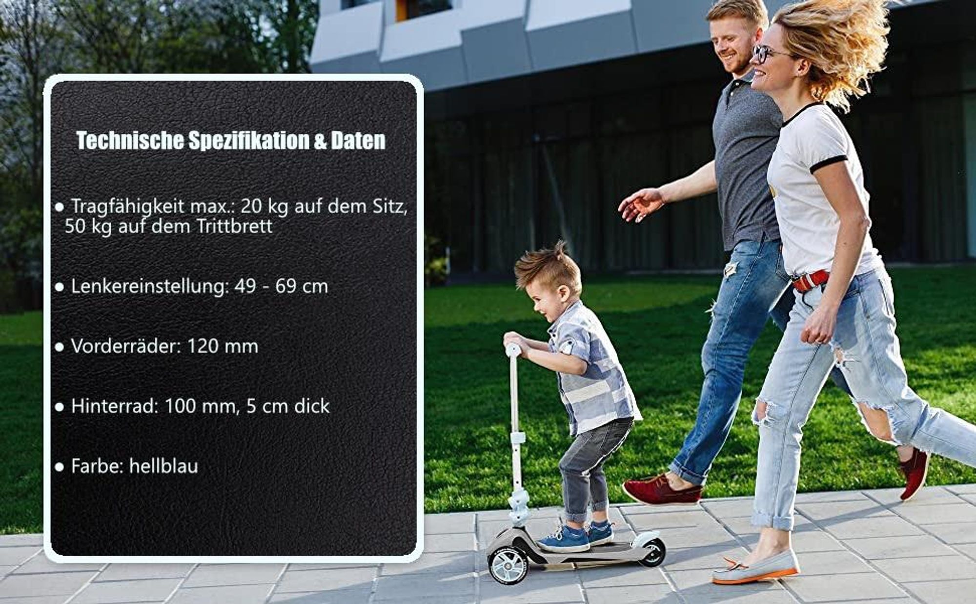 Kinderroller Dreirad Scooter - Tretroller Cityroller 3 in1 für Mädchen und Jungen in Blau