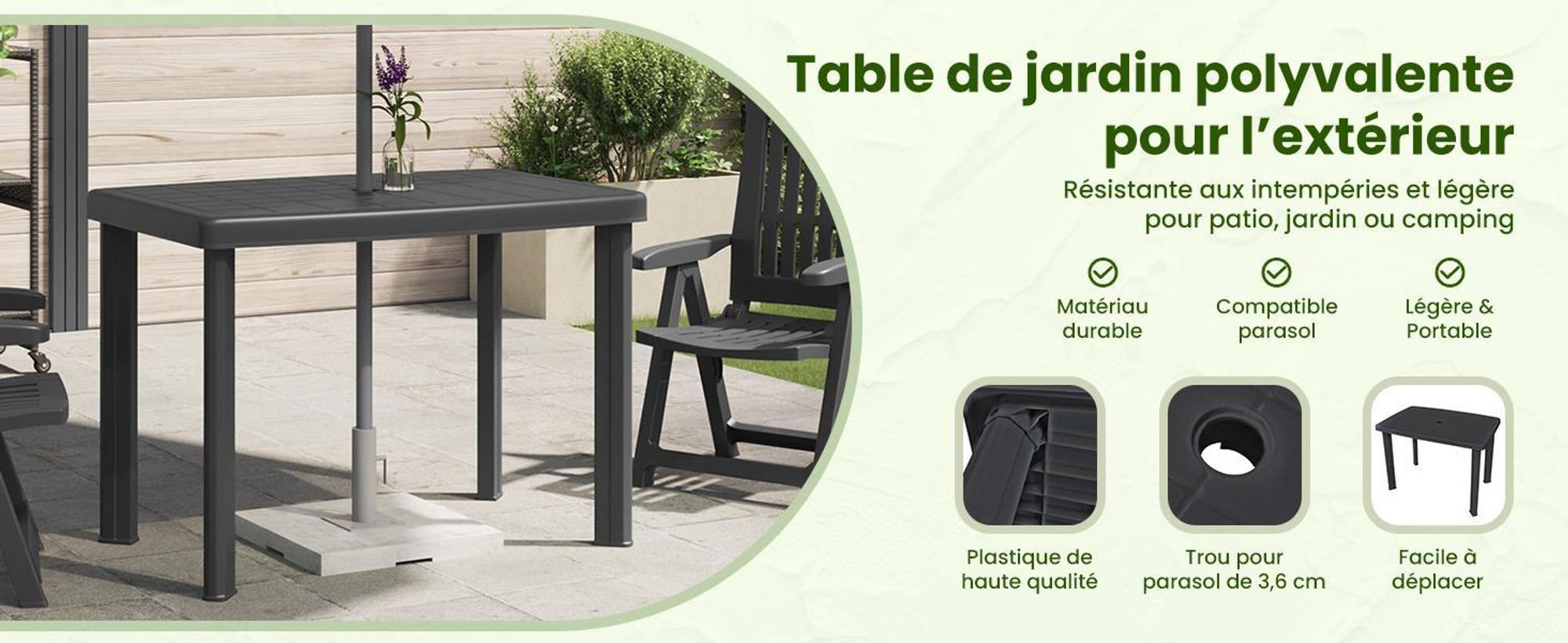 vidaXL Table de jardin anthracite 101x68x72 cm plastique