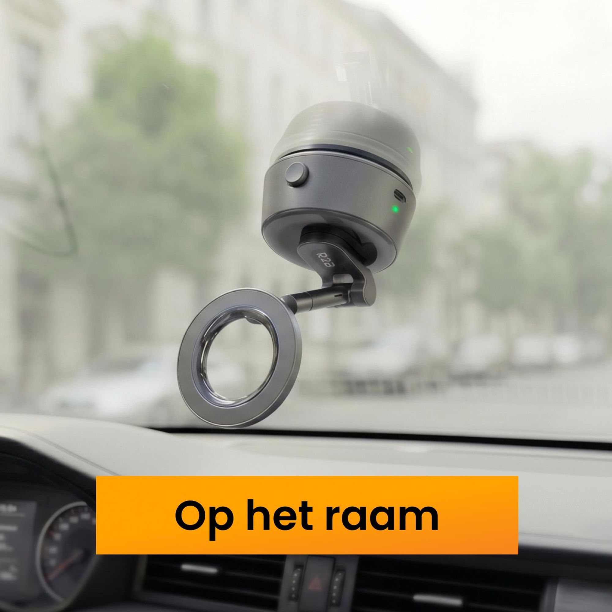 R2B Autohouder voor smartphones met elektrische vacuümzuignap, magnetisch en inklapbaar, geschikt voor dashboard en raam, compatibel met MagSafe