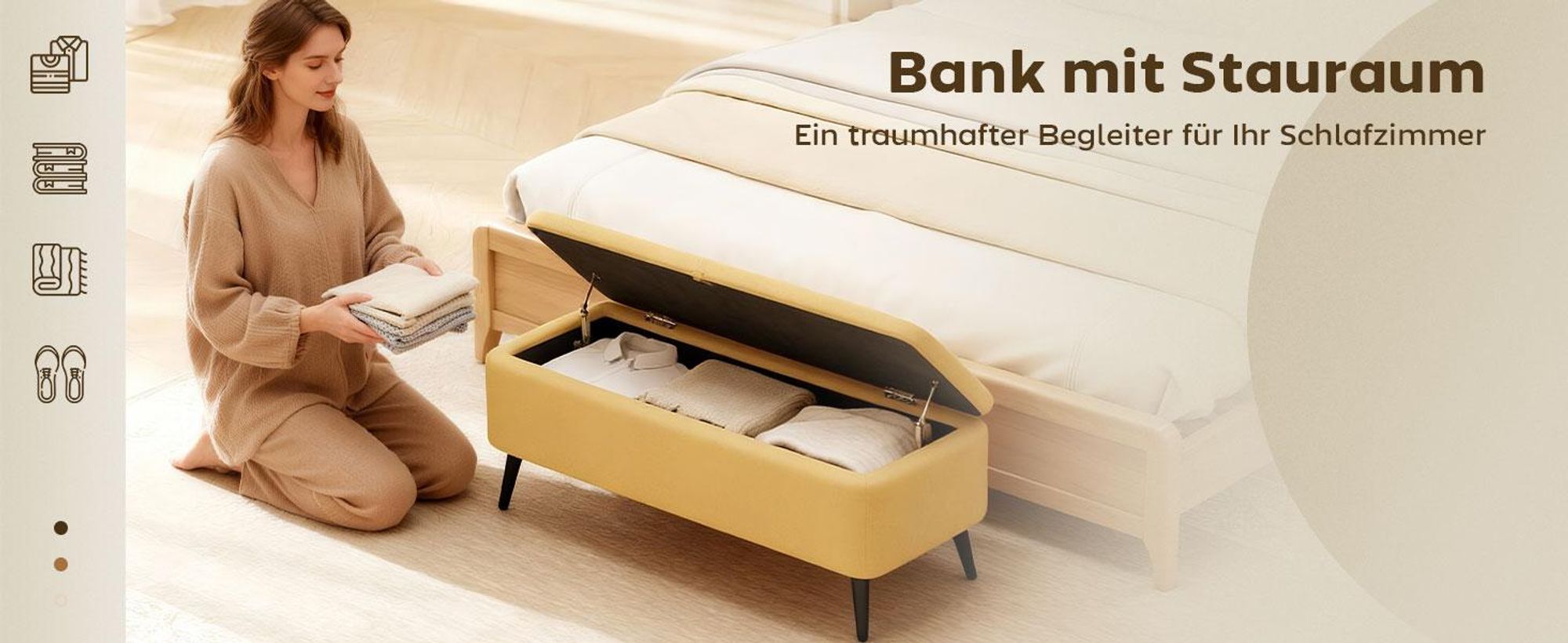 HOMCOM Sitzbank, Polsterbank mit Stauraum, Leinenoptik für Wohnzimmer Gelb