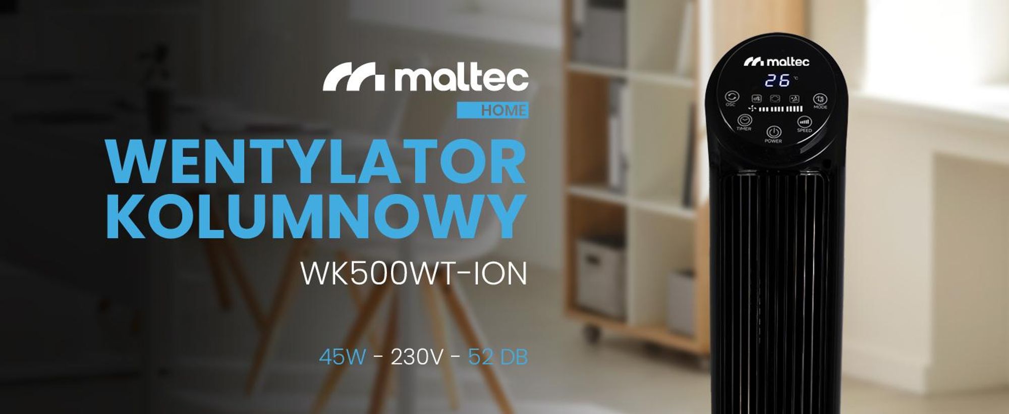 Wentylator kolumnowy z jonizacją ze zdalnym sterowaniem