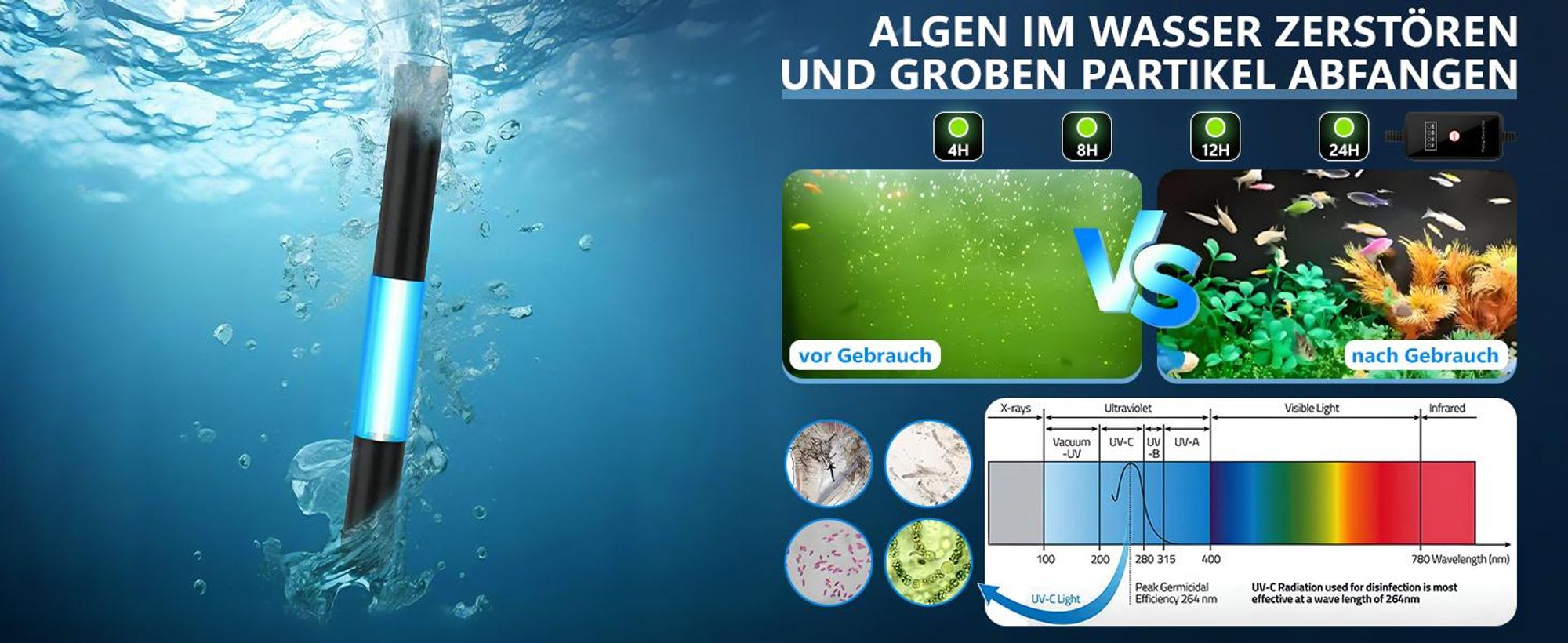 4 IN 1 Aquarium Filter 800L/H mit UVC Klärer Aquarium Innenfilter 12W U-V filterpumpe Aquariumfilter für 150-300L für Süß Salzwasser Aquarien