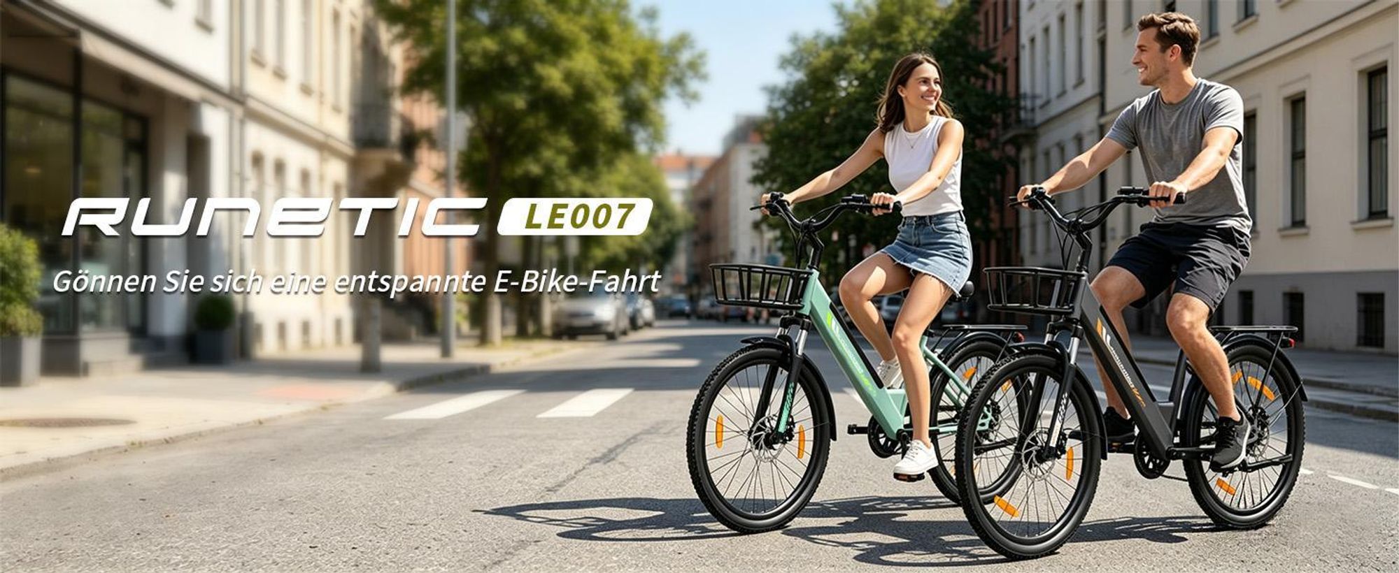Runetic Ebike, City e-bikes & Dutch e-bikes, 250W Motor, herausnehmbarer 36V 13Ah Akku, bis zu 100 km Reichweite, 7 Gänge, 25 km/h - Grün