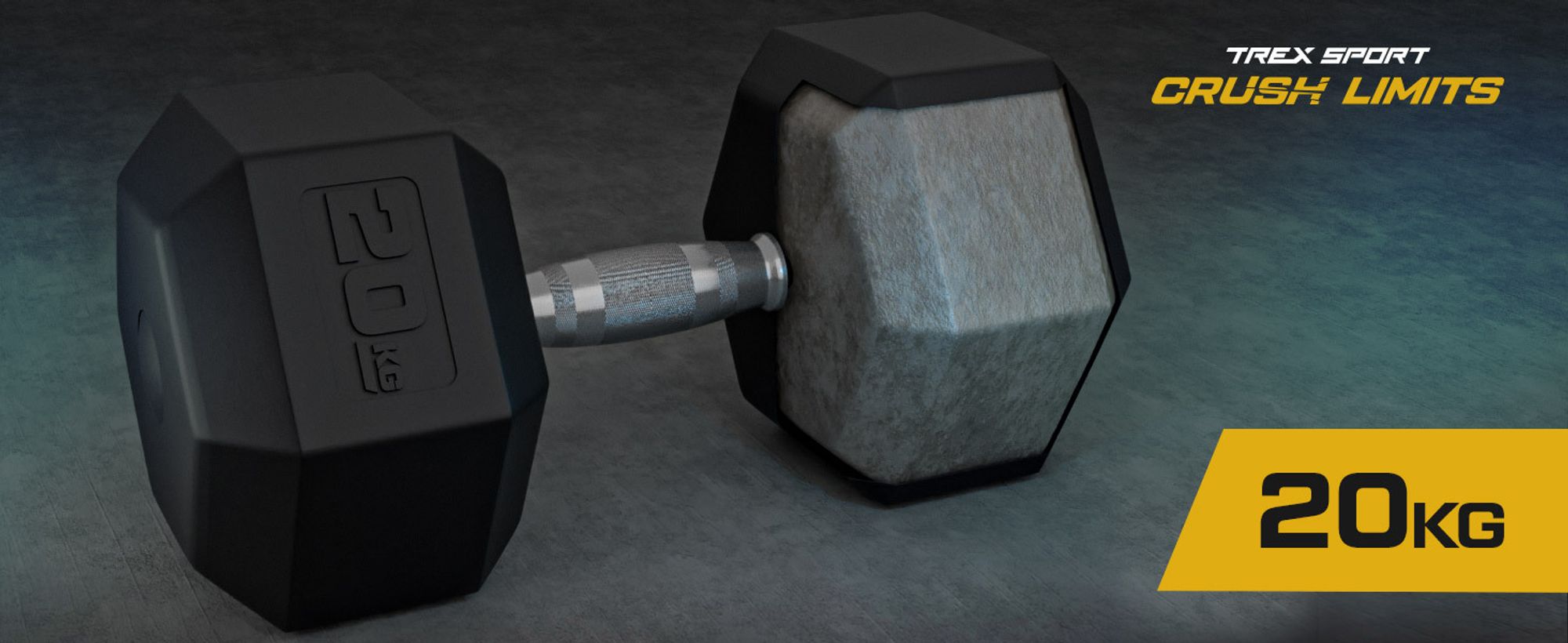 TREX SPORT Hexagon Gusseisen Kurzhantel TX-200RD | 1 Stück gummierte Hantel 20 kg mit verchromtem Griff | Dumbbell, Gewicht rutschfest, bodenschonend