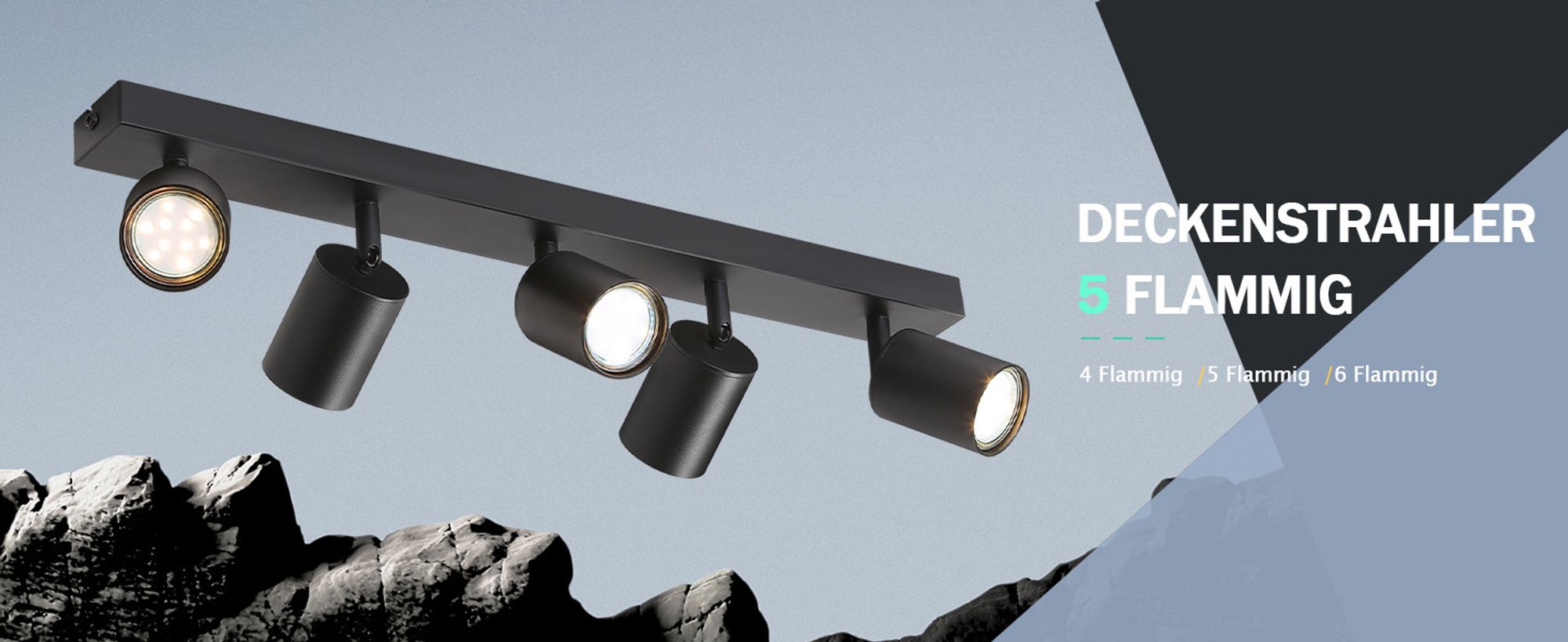 ZMH LED Deckenleuchte Schwarz 5 Flammig Deckenlampe Deckenstrahler Modern GU10 Metall Deckenspots Schwenkbar 350° für Wohnzimmer Schlafzimmer Flur