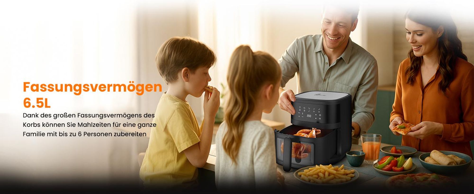 Extralink Air Fryer 6,5 L Heißluftfritteuse 1800 W mit Sichtfenster und LED-Touchdisplay