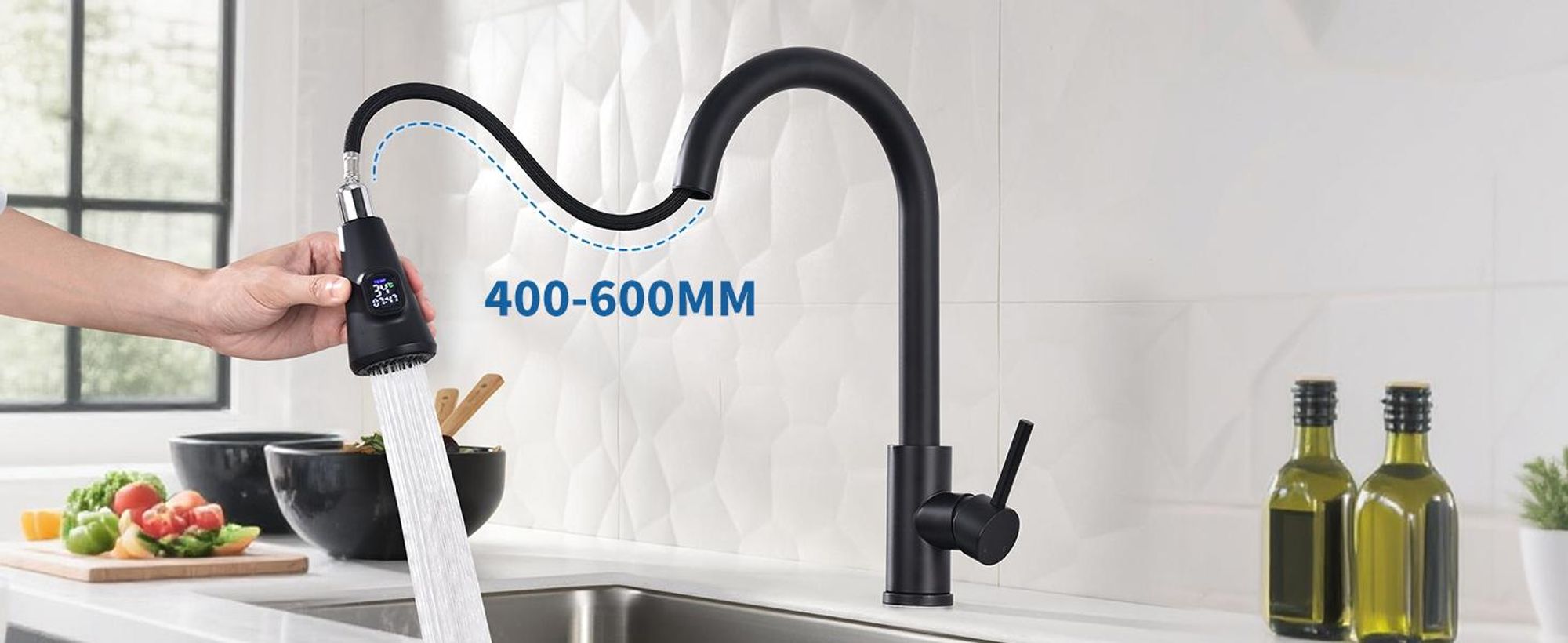 Homelody Wasserhahn Küche mit 2 Strahlarten,360° Drehbar Küchenarmatur,Edelstahl Spültischarmatur,Hochdruck Armatur,Mischbatterie Küche Schwarz