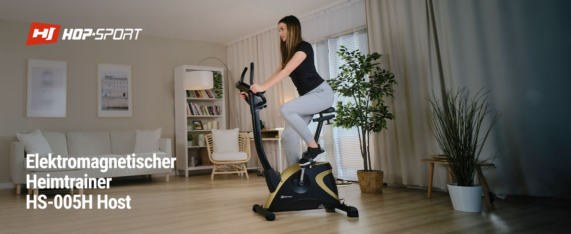 Hop-Sport Heimtrainer Fahrrad Host Gold - Ergometer mit App-Steuerung, 12 Trainingsprogrammen & 16 computergesteuerten Widerstandsstufen, Pulsmessung