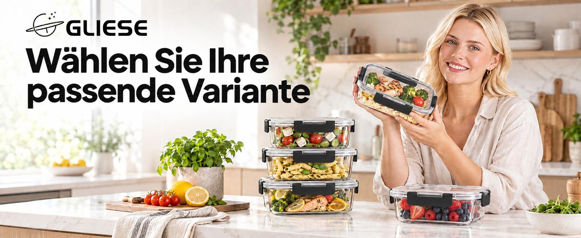10-teiliges Glas-Frischhaltedosen-Set – Jede Dose mit einem Fassungsvermögen von 1040 ml+370ml