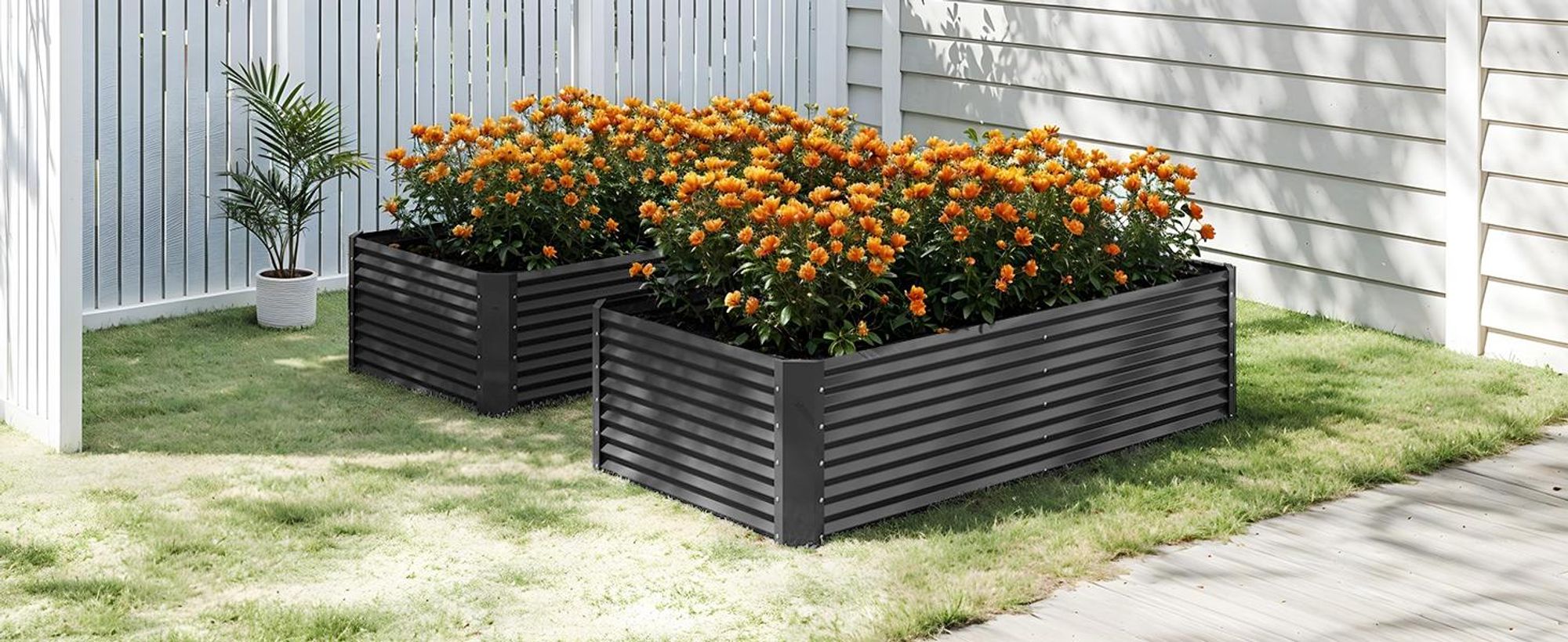 2er-Set Hochbeet 240x120x54cm Metall Ovales Gartenbeet, Pflanzkasten Verzinkter, Schwarz