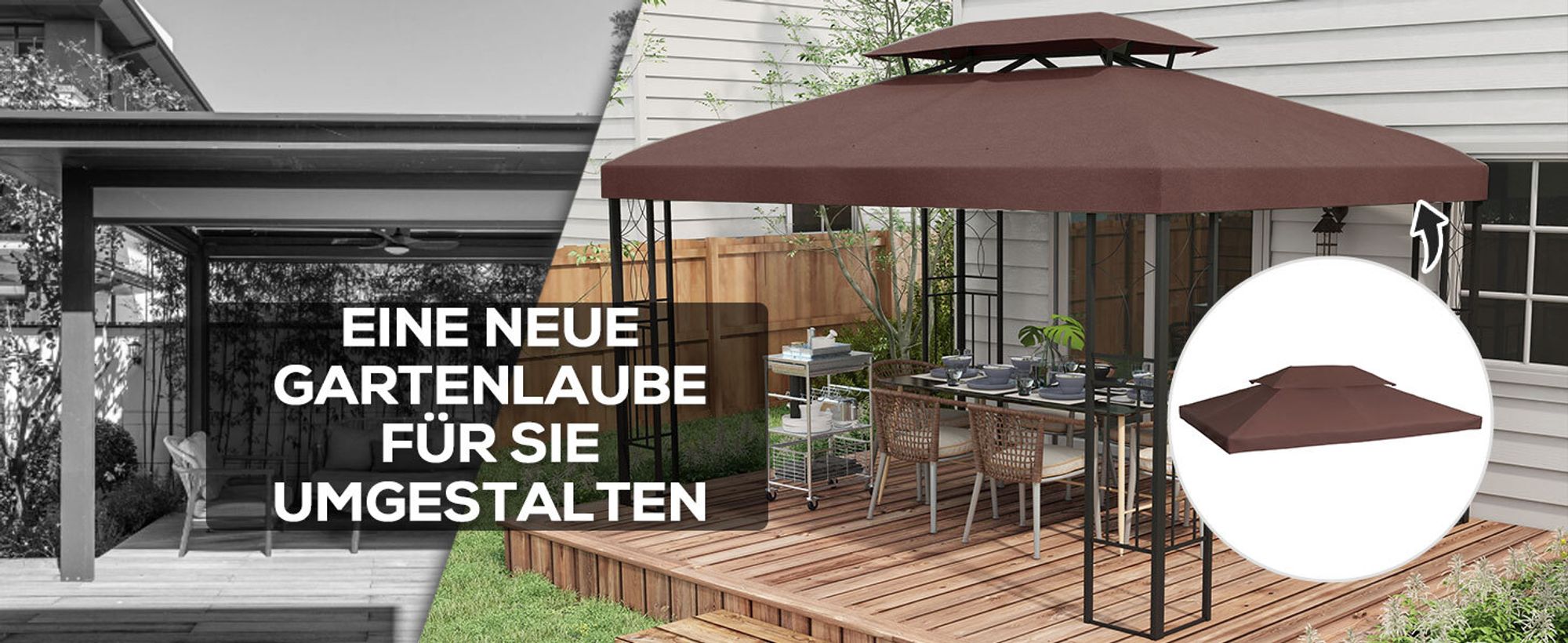 Outsunny Ersatzdach für Metall-Gartenpavillon 3x4 Partyzelt Dach Kaffee