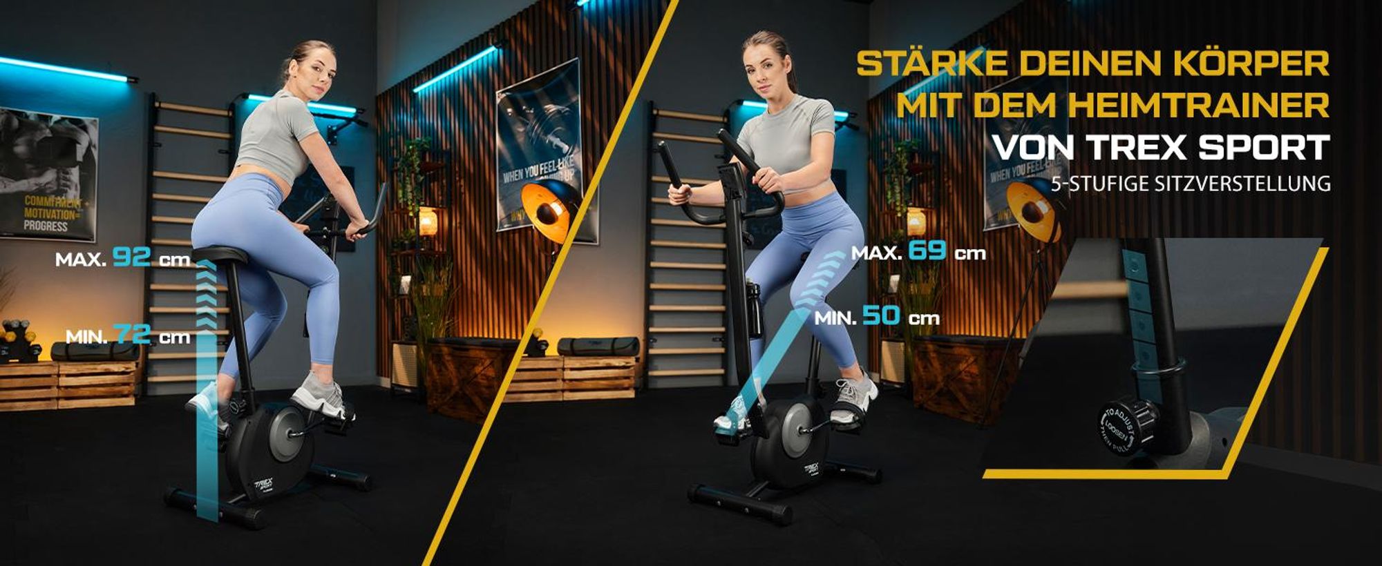 TREX SPORT Heimtrainer Fahrrad TX-250MB JOLT | Mechanisches Fitnessbike | Fahrrad für zuhause bis 100kg mit Pulssensor, 5 Sitzhöhen, stabil | Schwarz
