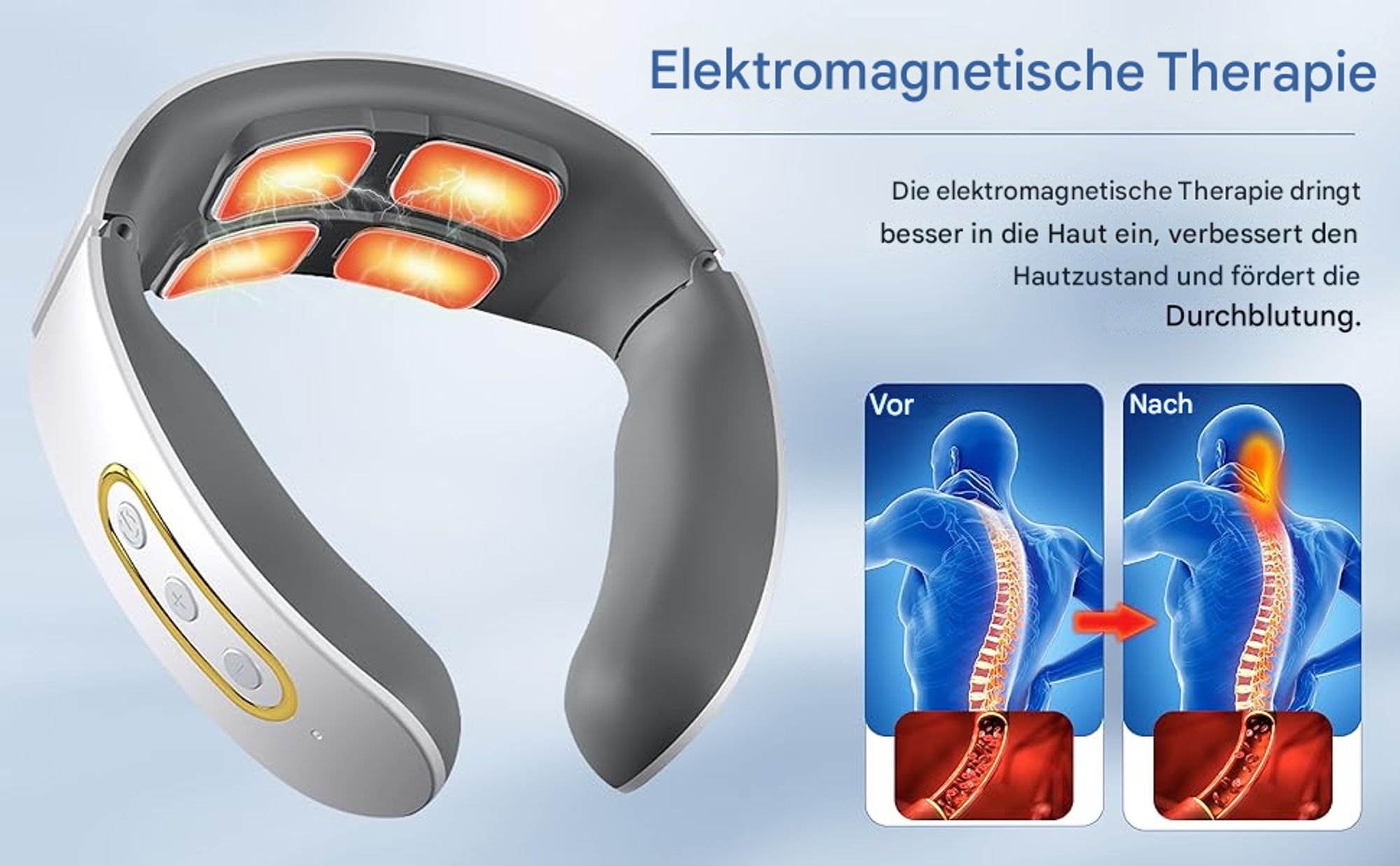 Nackenmassagegerät, intelligentes Nackenmassagegerät mit Heizung, 6 Modi, 9 Intensitätsstufen, kabelloses tragbares elektrisches Massagegerät