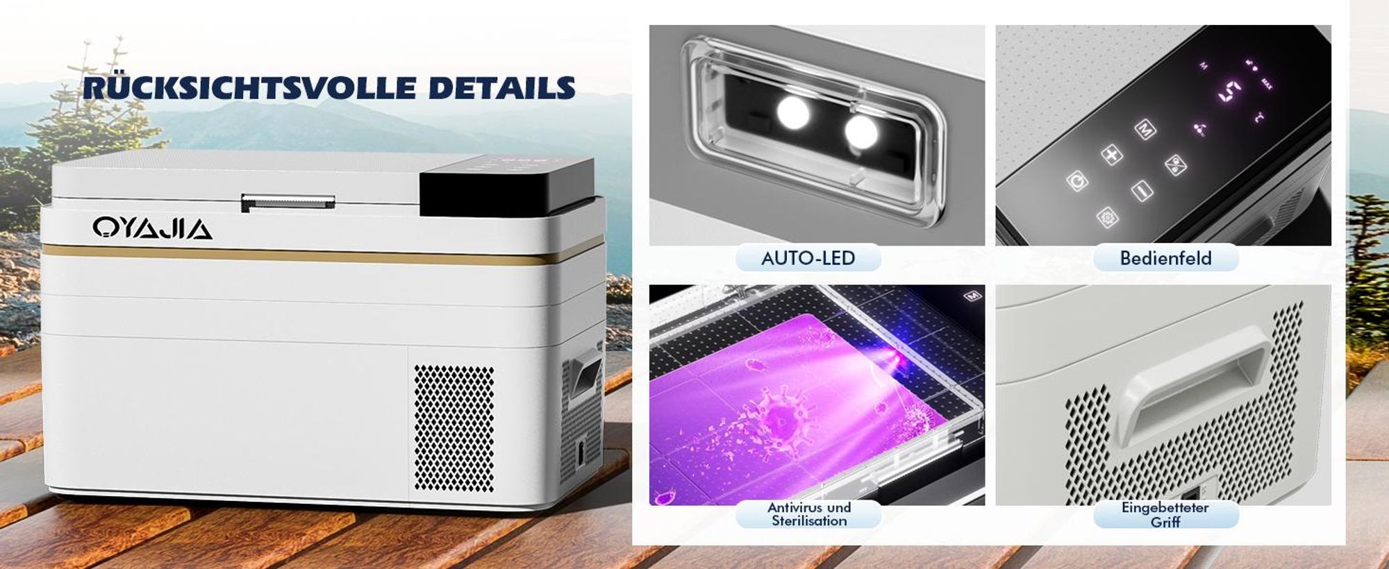 31L Kompressor Kühlbox, Kühlbox Auto Mit APP Steuerung, -20℃20℃, 12/24V 240V Kühlschrank, Tragbarer Gefrierschrank für Camping, Reisen,Angeln,Outdoor