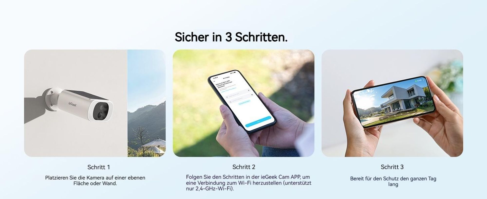 ieGeek 5MP Solar Überwachungskamera, Aussen Akku IP Kamera mit Solarpanel, 2-Wege-Audio, Nachtsicht, 2 stk